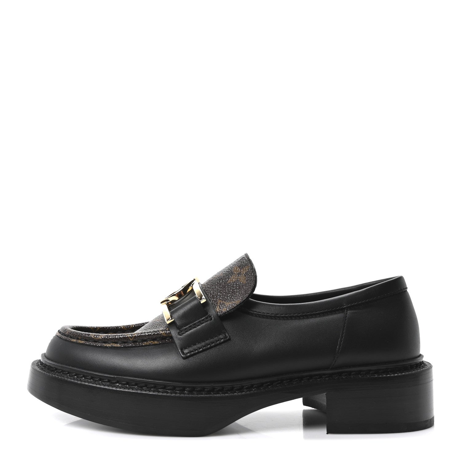 Louis Vuitton Monogram Calfskin Academy Loafers 36.5 Black 1829001