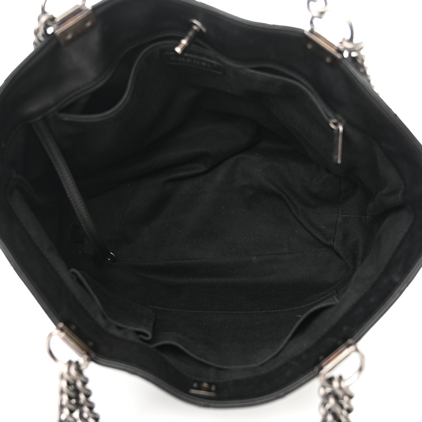 Calfskin Quilted Large Shopping In Chains Tote Black