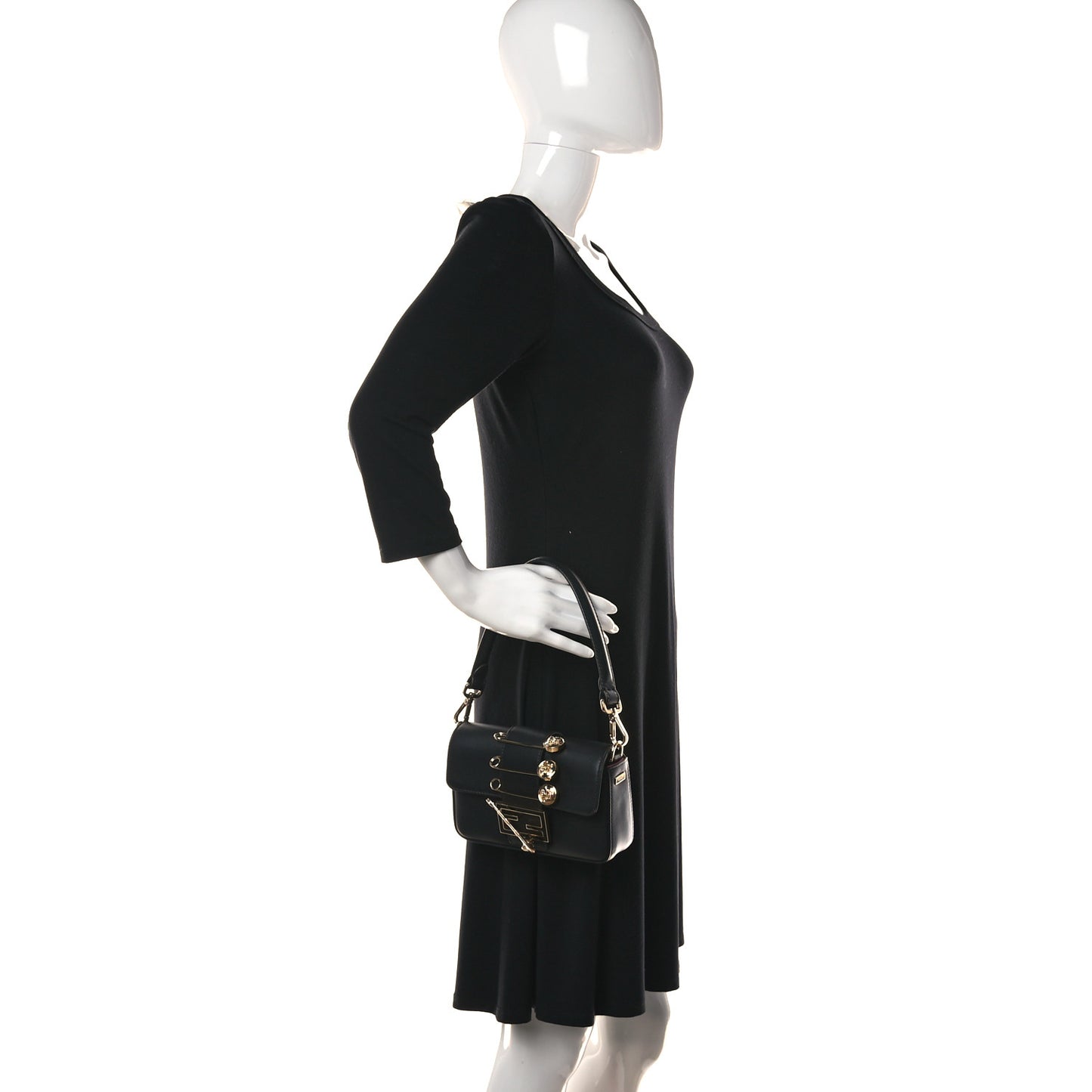 X VERSACE Vitello Seta Fendace Mini Brooch Baguette Black