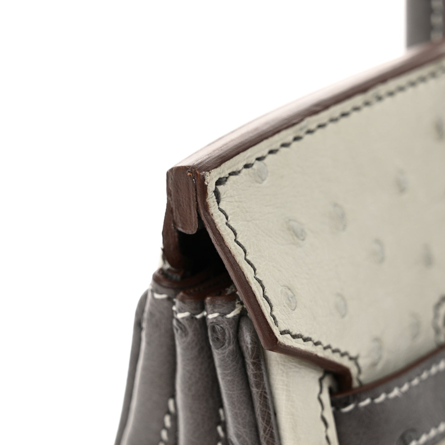 Ostrich Horseshoe Birkin 25 Gris Perle Gris Meyer