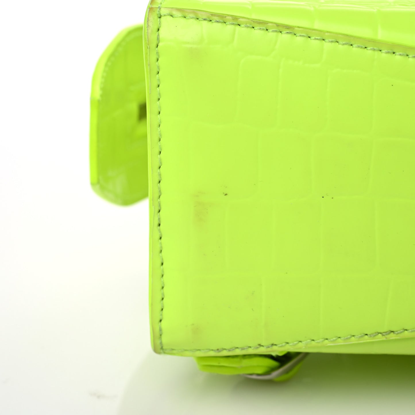 Semi Shiny Calfskin Crocodile Embossed Neo Classic Silver Hardware Mini City Fluo Yellow
