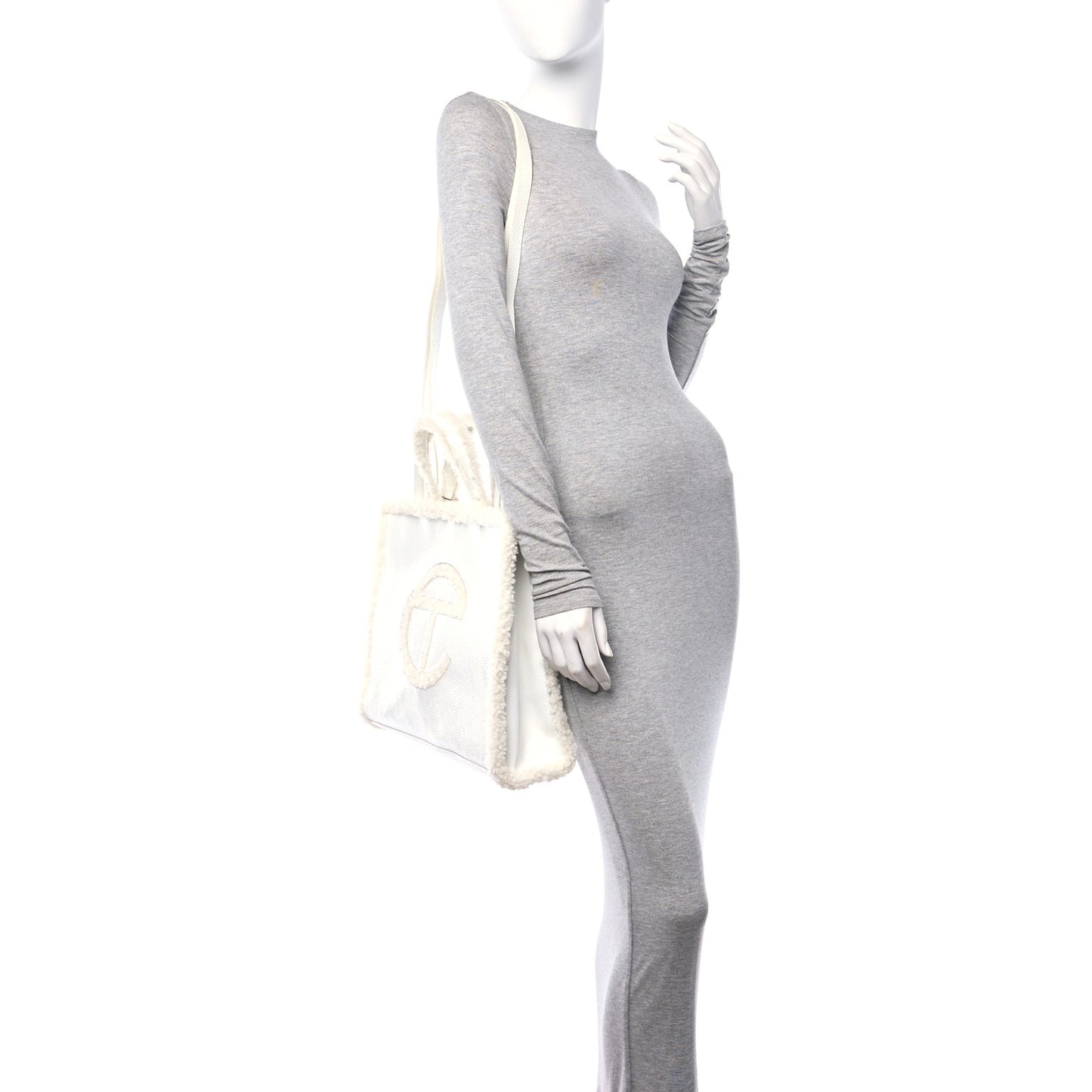 X UGG Crinkle Patent Shearling Medium Shopping Bag White