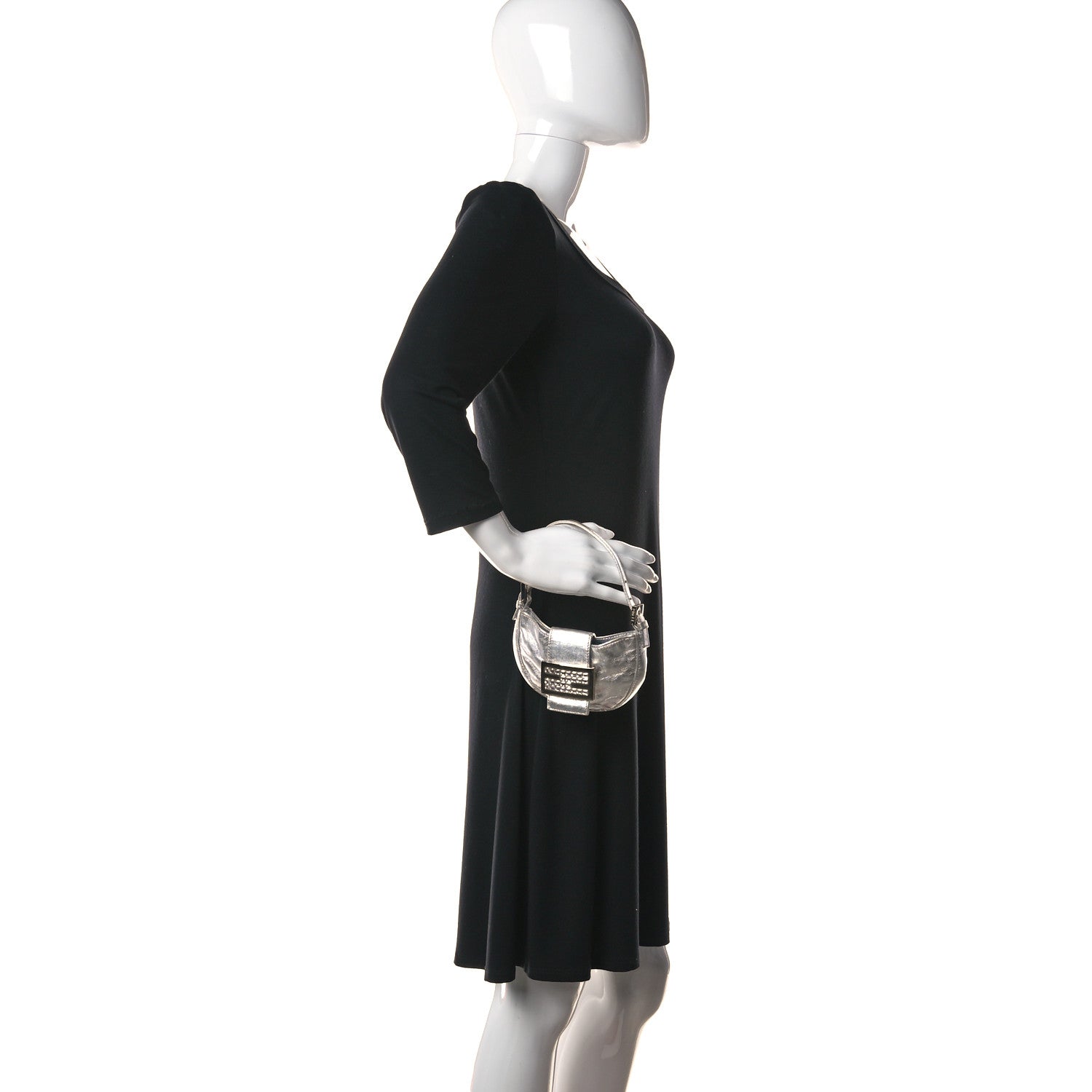 Fendi Metallic Calfskin Crystal Mini Half Moon Baguette Silver 2 of 11