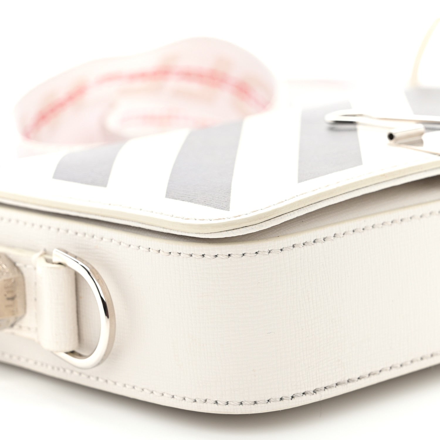Off-White Saffiano Striped Mini Diag Binder Clip Bag White Black Red 10 of 12