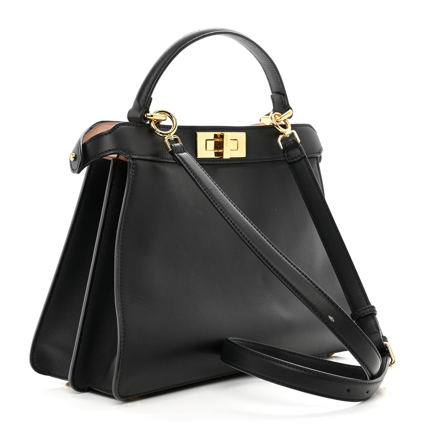 Vitello Seta Shiny Nappa Medium Peekaboo I SEE U Satchel Black Light Rose