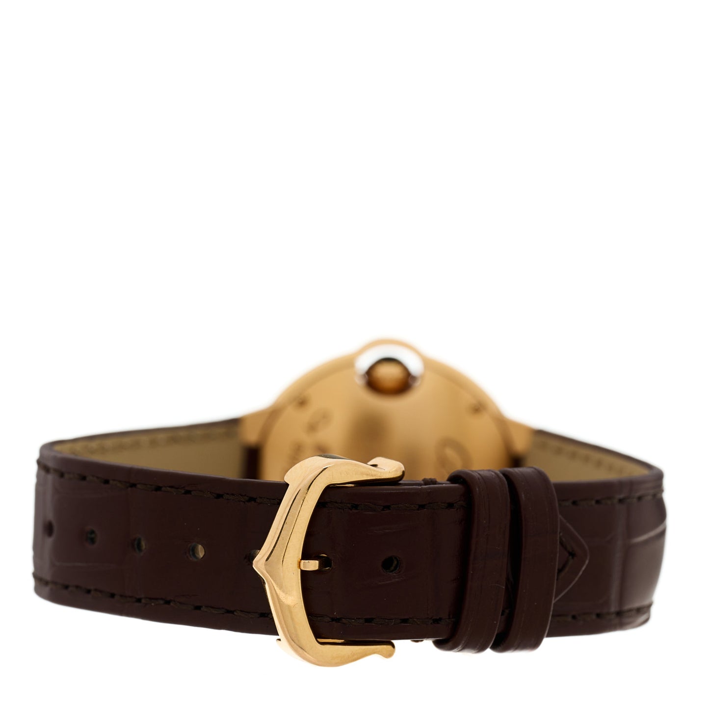 18K Pink Gold Alligator 28mm Ballon Bleu De Cartier Quartz Watch Brown