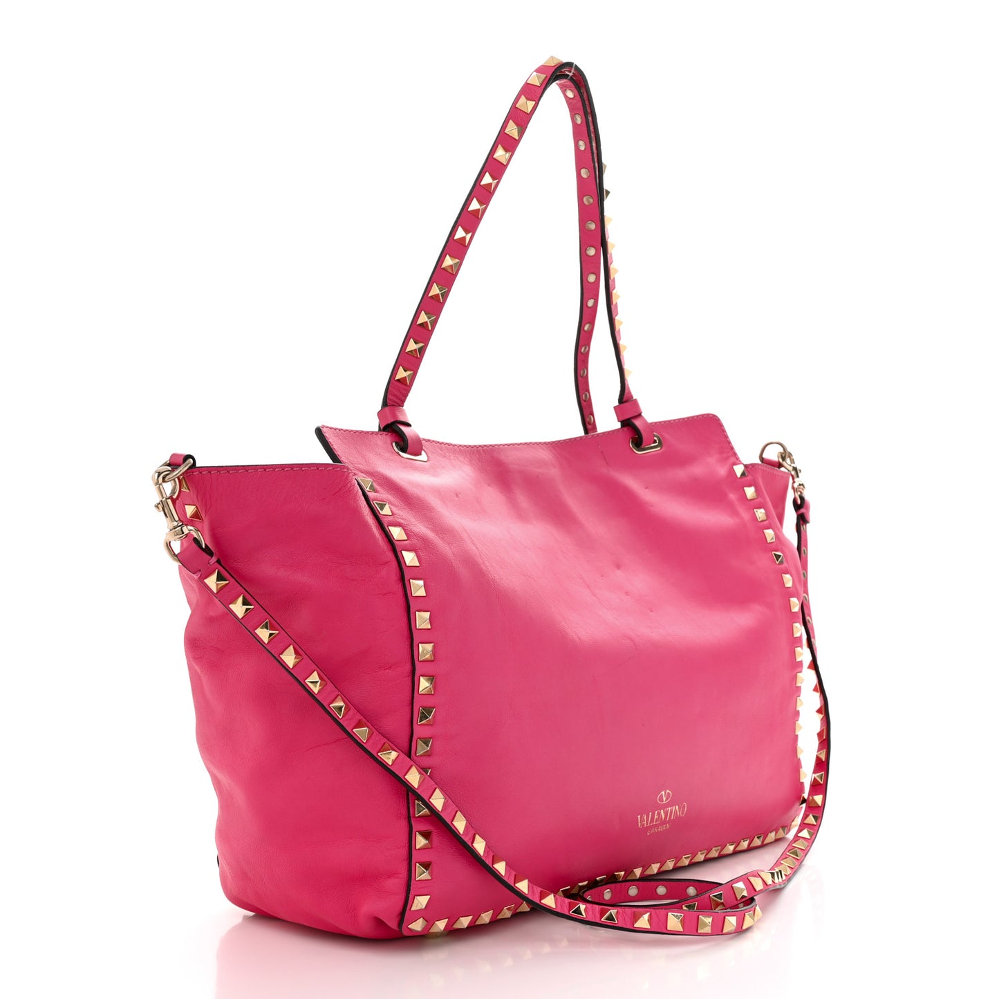 Vitello Medium Rockstud All Over Tote Pop Fuxia