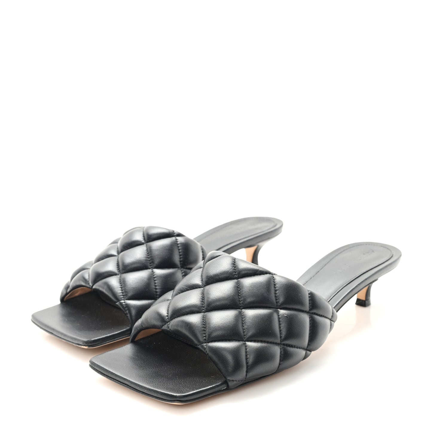 Nappa Matelasse Padded Mid Heel Mule Sandals 38.5 Black