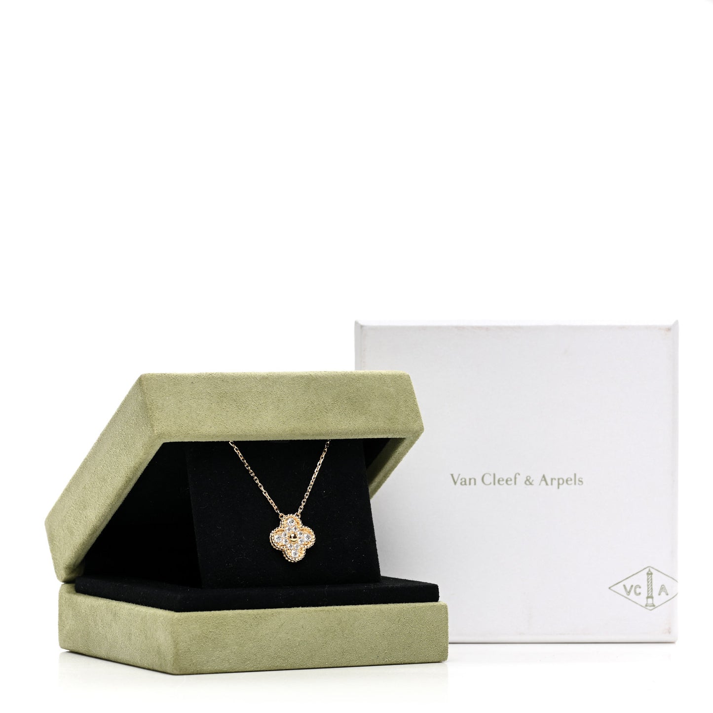 18K Yellow Gold Diamond Vintage Alhambra Pendant Necklace