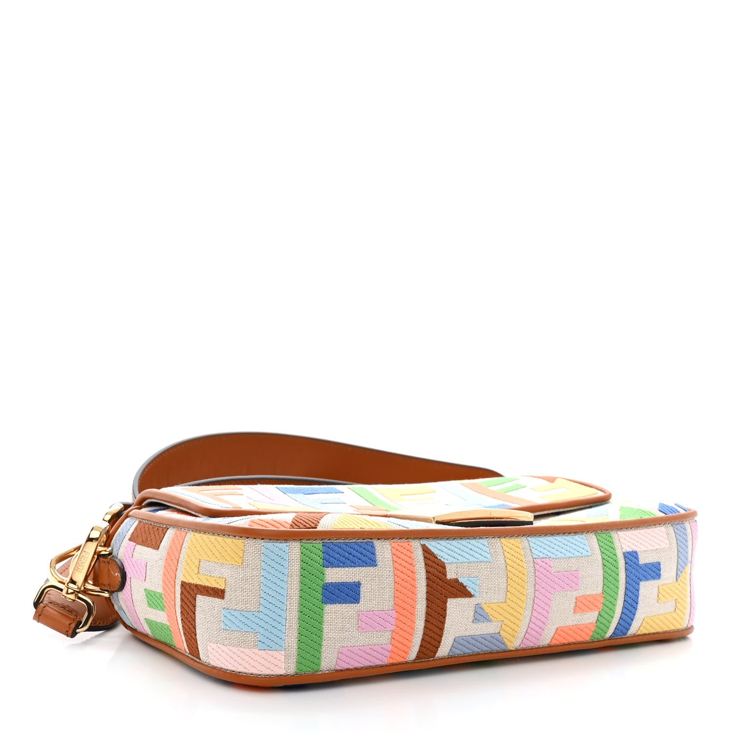 Fendi Kuban Canvas Vitello King FF Embroidered Baguette Grezzo Multicolor 4 of 12
