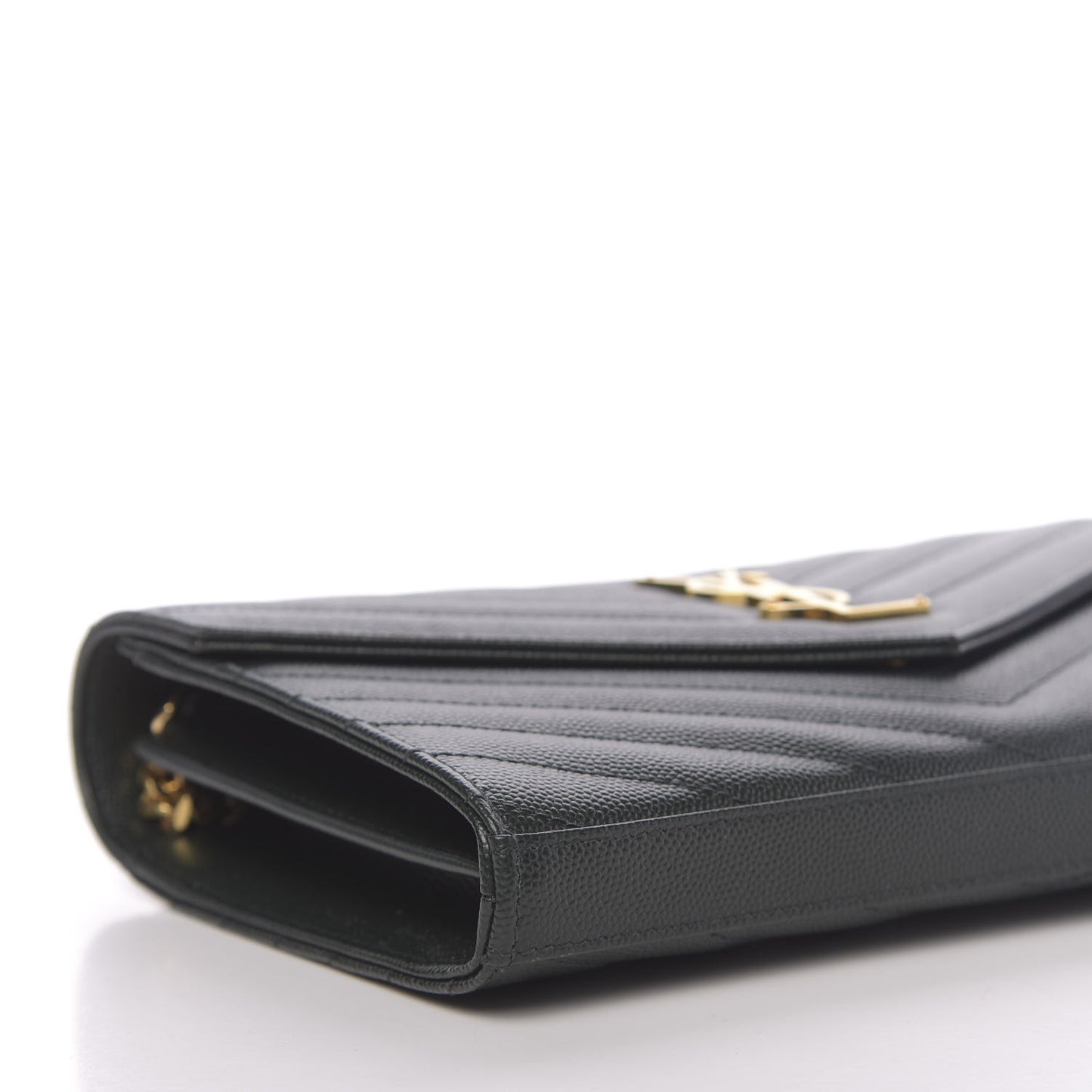 Grain De Poudre Matelasse Chevron Monogram Chain Wallet Dark Green