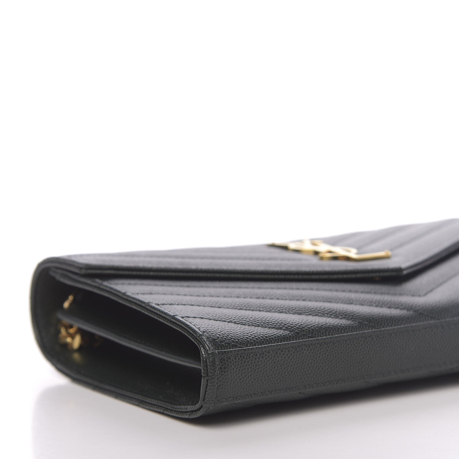 Saint Laurent Grain De Poudre Matelasse Chevron Monogram Chain Wallet Dark Green 8 of 11