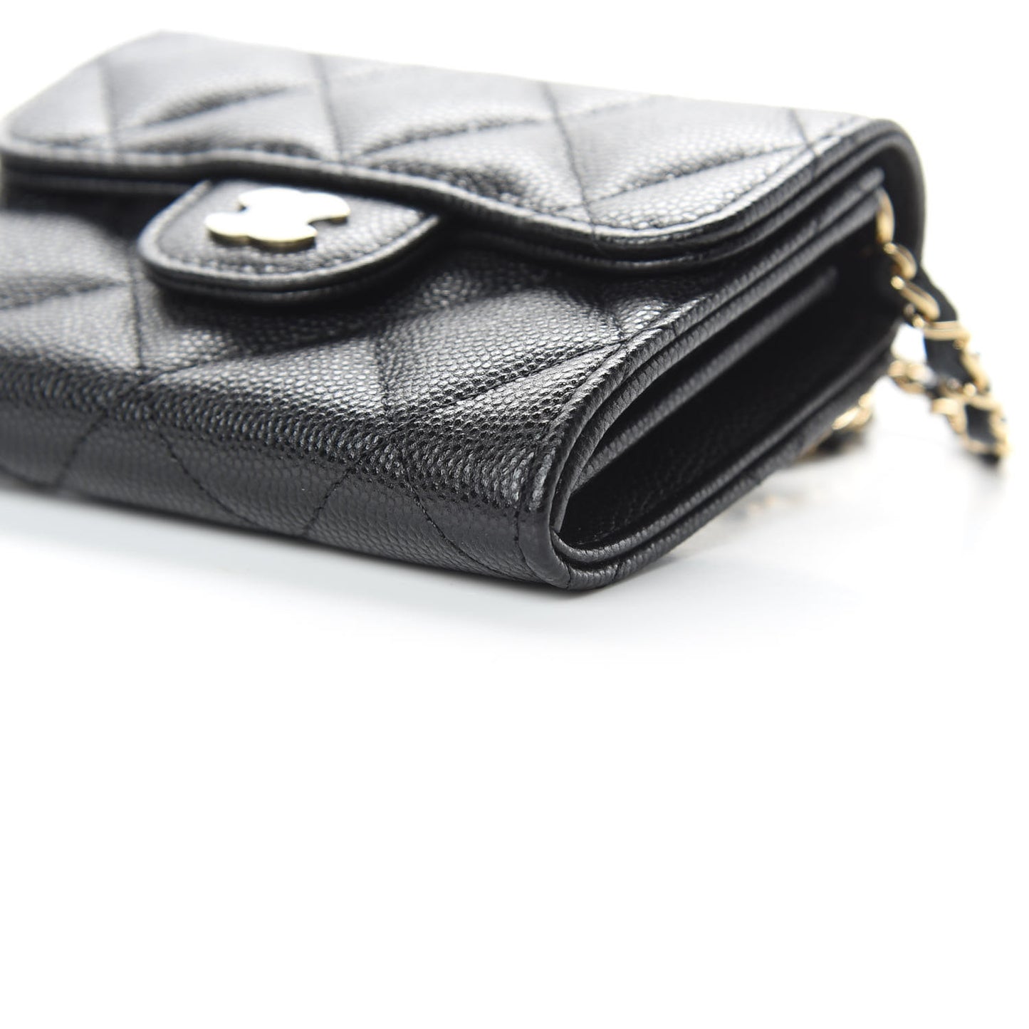 Caviar Quilted Flap Card Holder On Chain Black