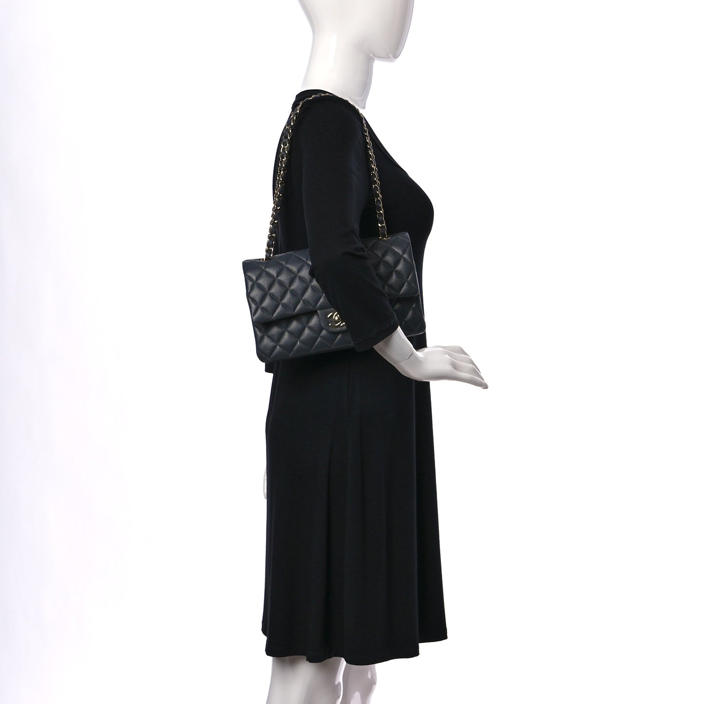 Caviar Quilted Medium Double Flap Dark Grey