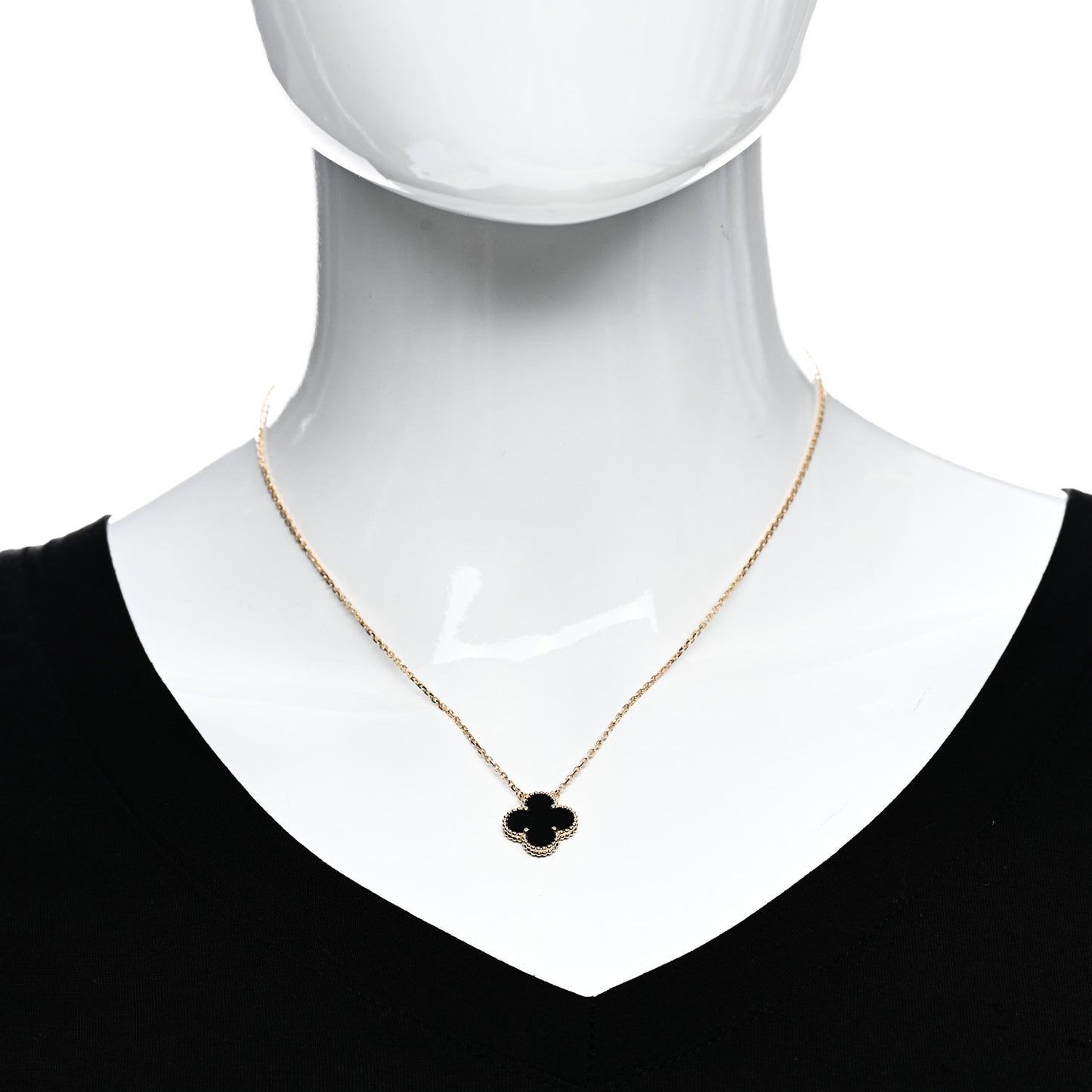 18K Yellow Gold Black Onyx Vintage Alhambra Pendant Necklace