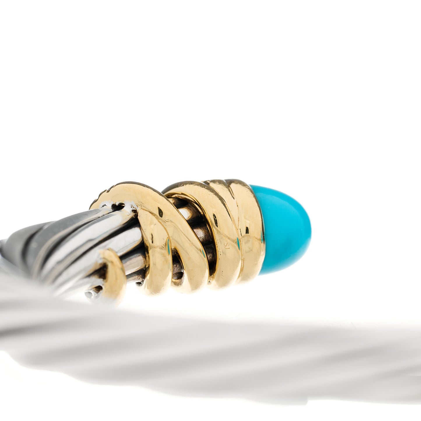 Sterling Silver 18K Yellow Gold Diamond Turquoise 6mm Helena Cuff Bracelet