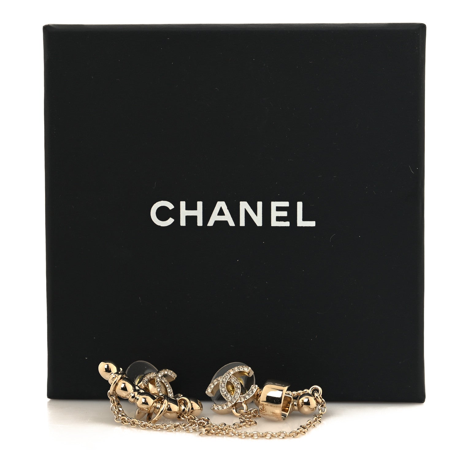 Chanel Metal Crystal CC Chain Cuff Earrings Gold 5 of 5