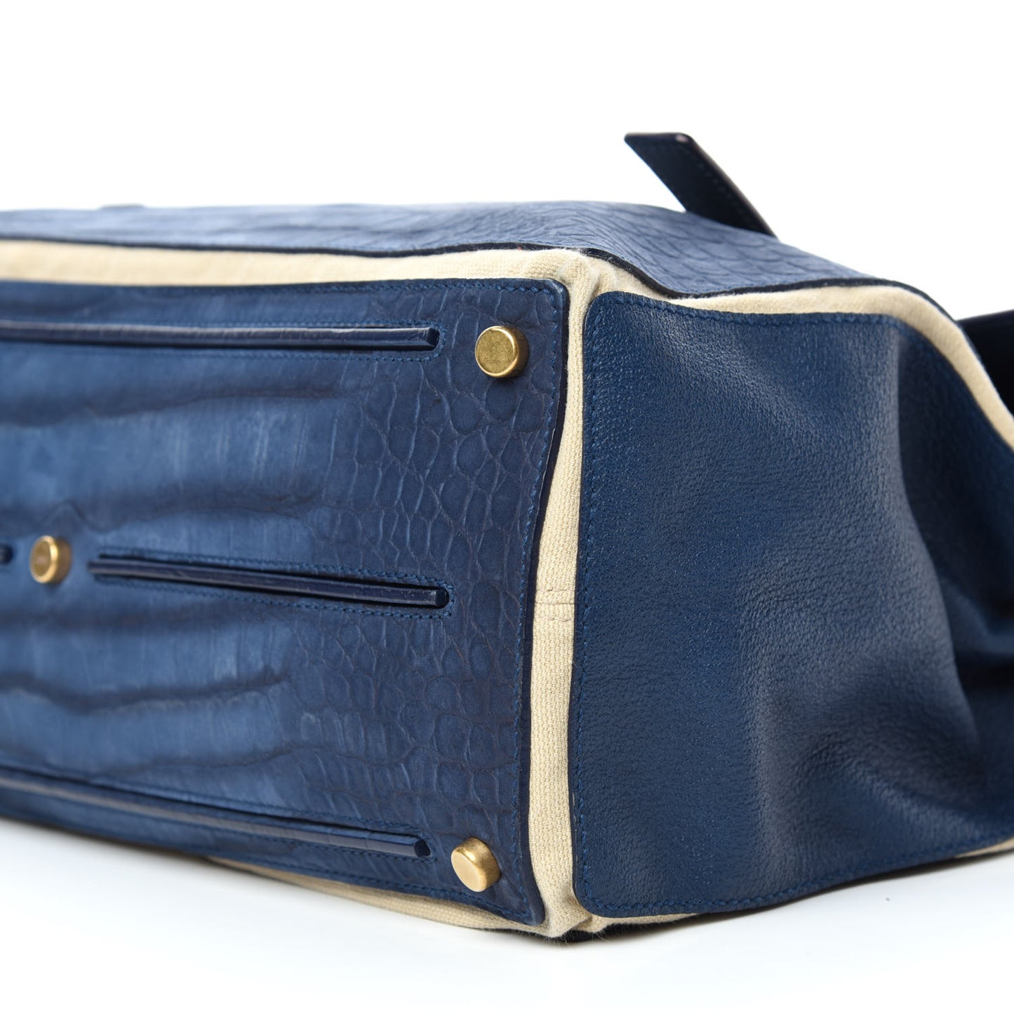 Calfskin Nubuck Crocodile Embossed Large Muse Two Blue