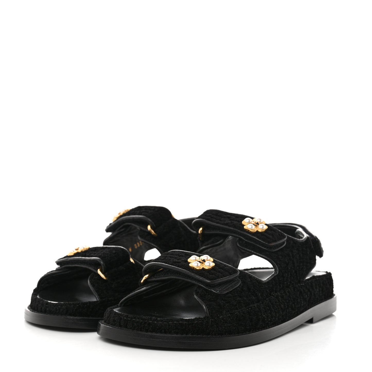 Tweed Velcro Dad Sandals 35 Black