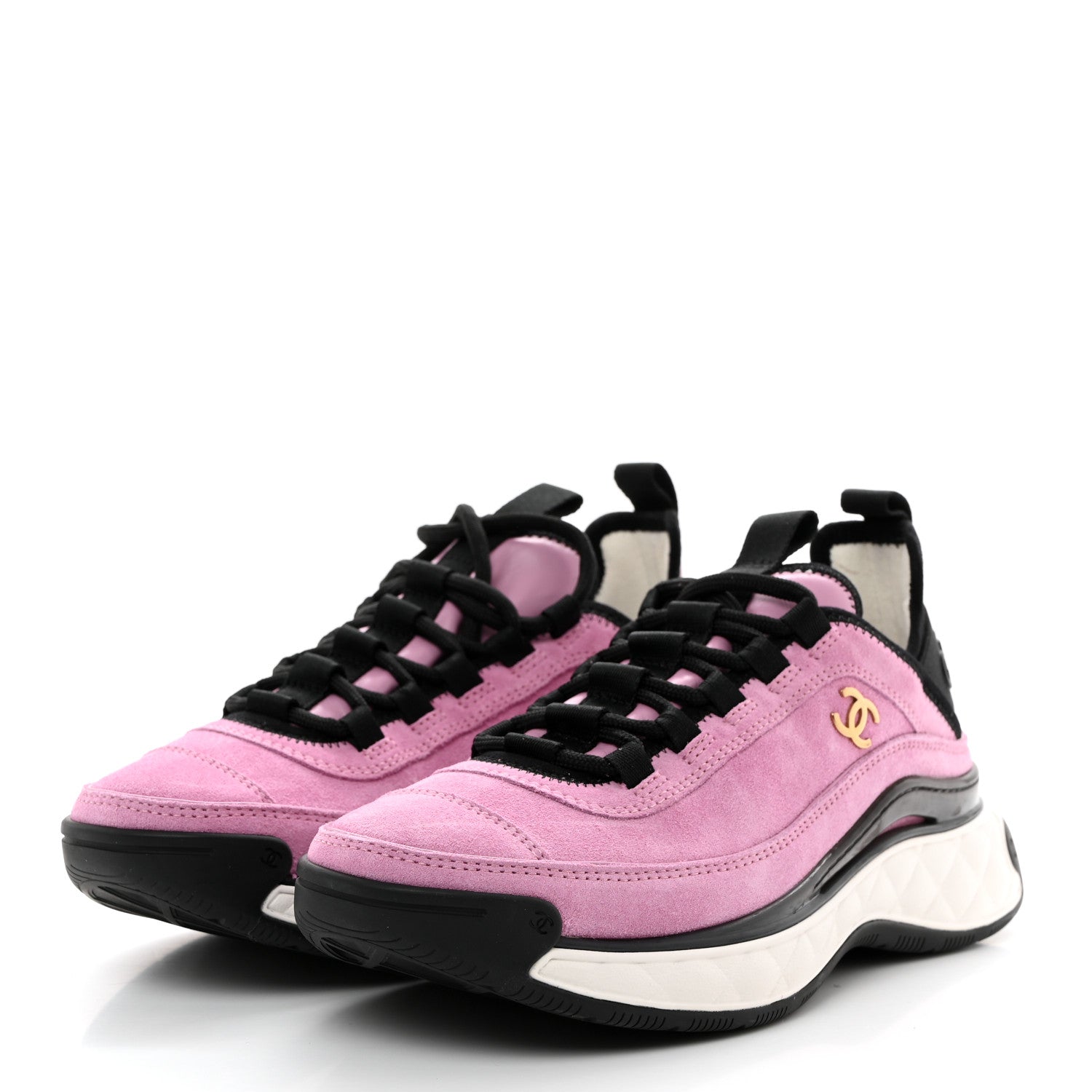 Chanel Suede Calfskin Nylon Grosgrain CC Sneakers 36 Dark Pink 3 of 9