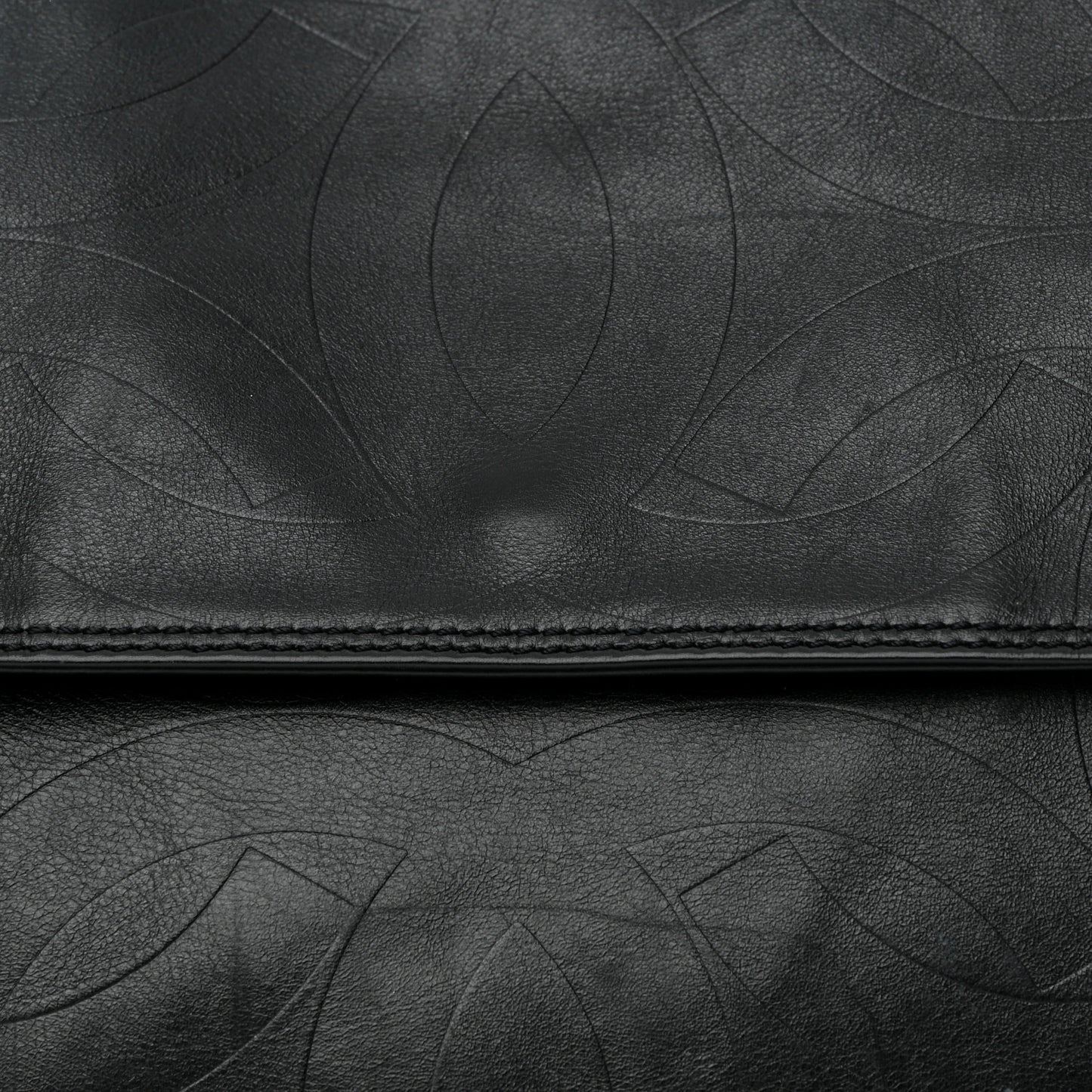 Calfskin Embossed CC Messenger Bag Black