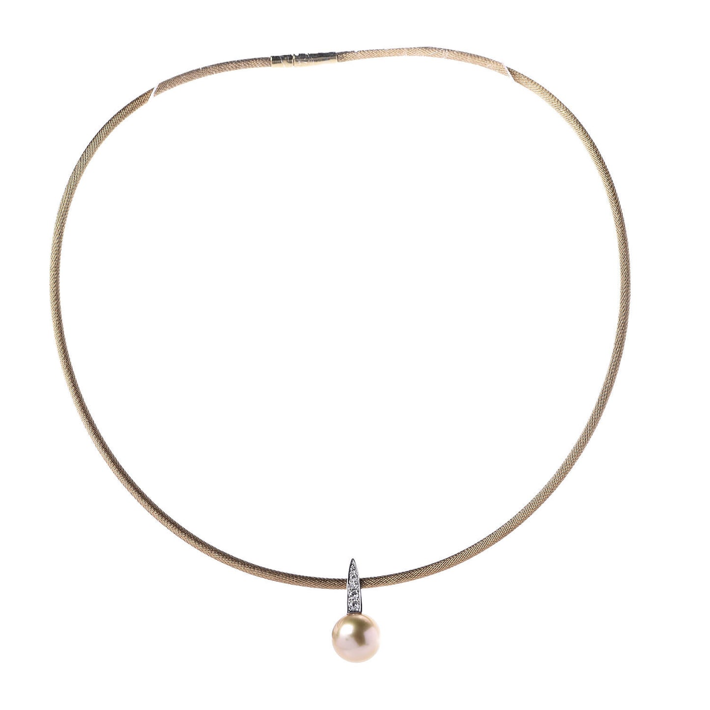 18K Yellow White Gold Diamond Pearl 11.5mm Pendant Necklace