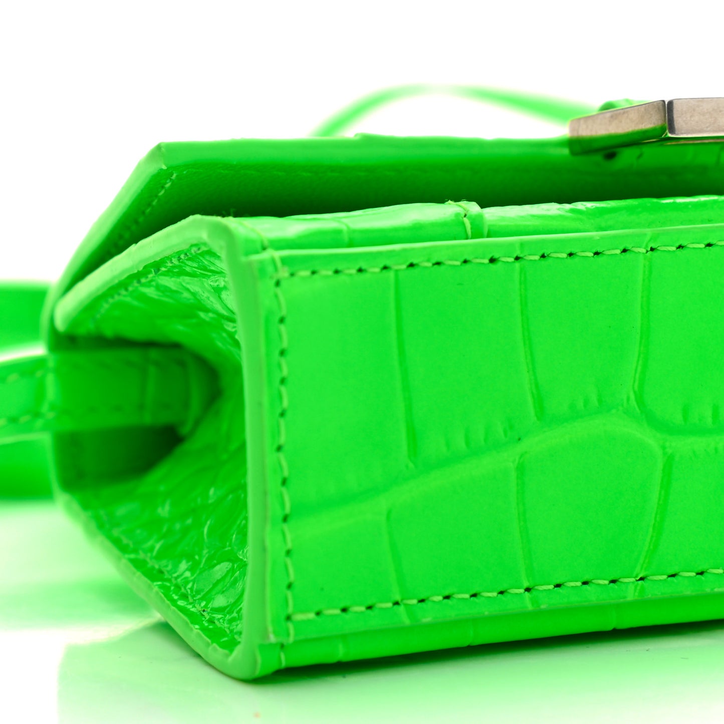 Shiny Calfskin Crocodile Embossed Hourglass Top Handle Bag Mini Fluo Green