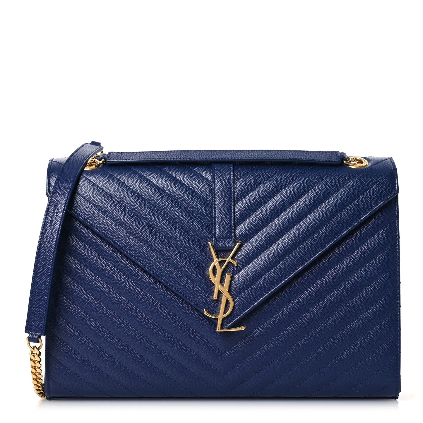 Grain De Poudre Matelasse Chevron Large Monogram Satchel Navy Blue