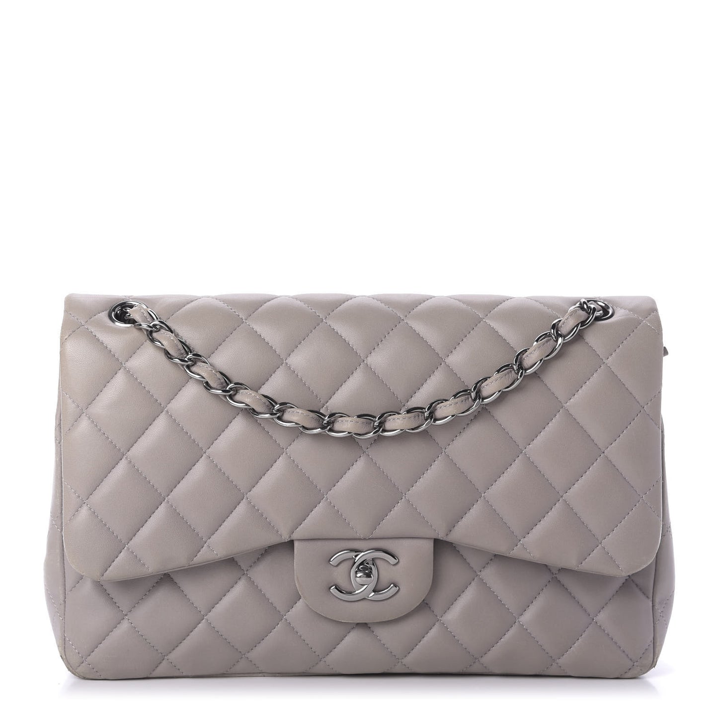 Lambskin Quilted Jumbo Double Flap Grey