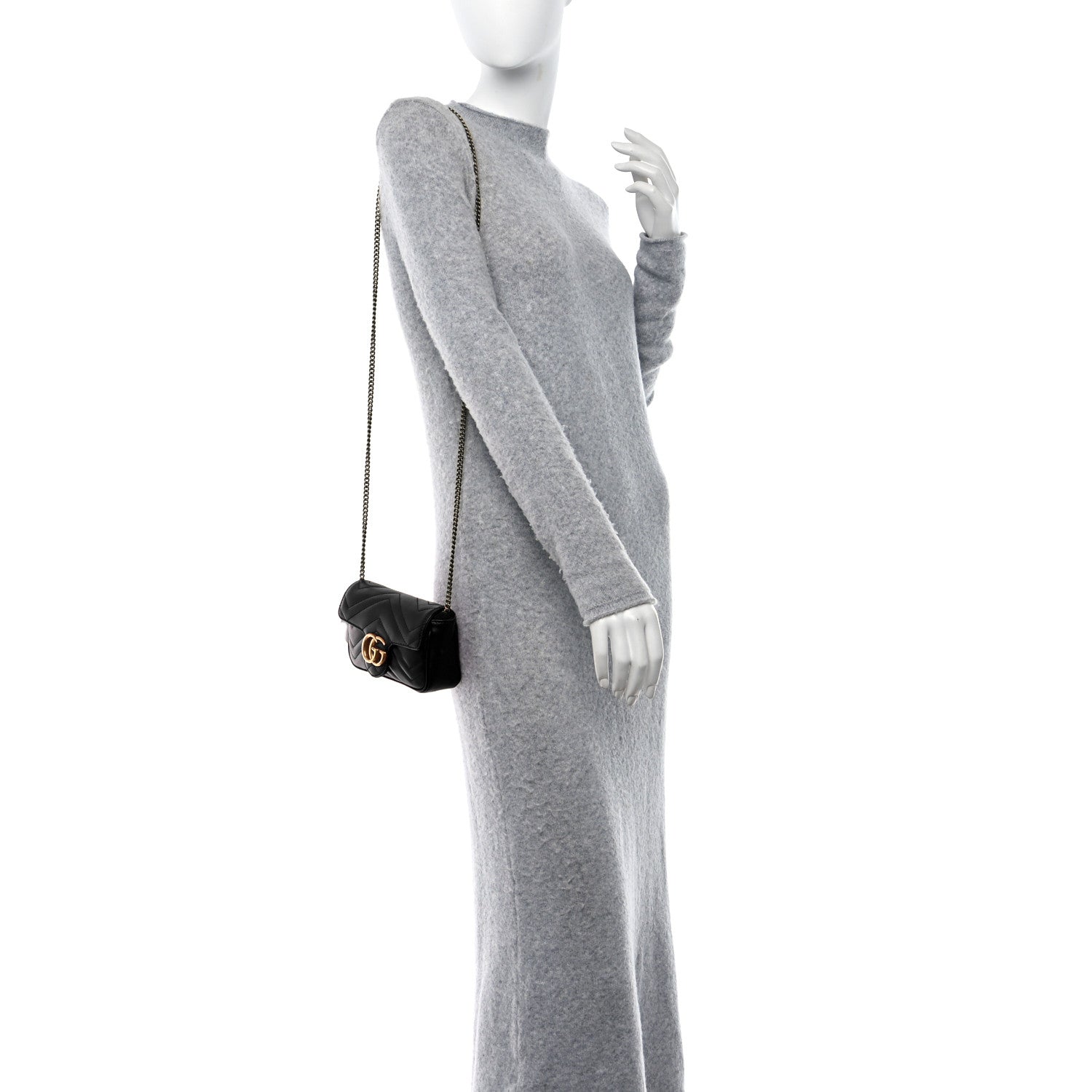 Gucci Calfskin Matelasse Super Mini GG Marmont Shoulder Bag Black 2 of 9