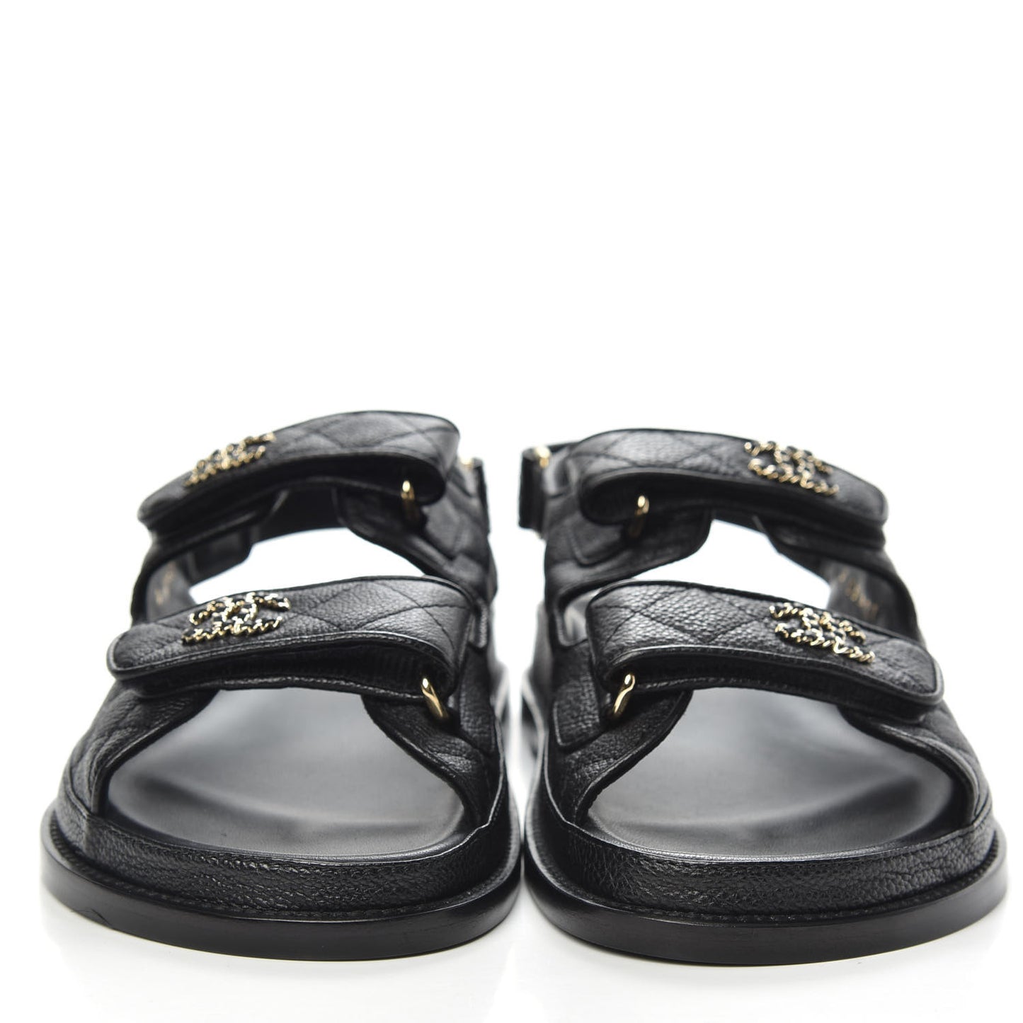 Grained Calfskin Velcro Dad Sandals 38 Black