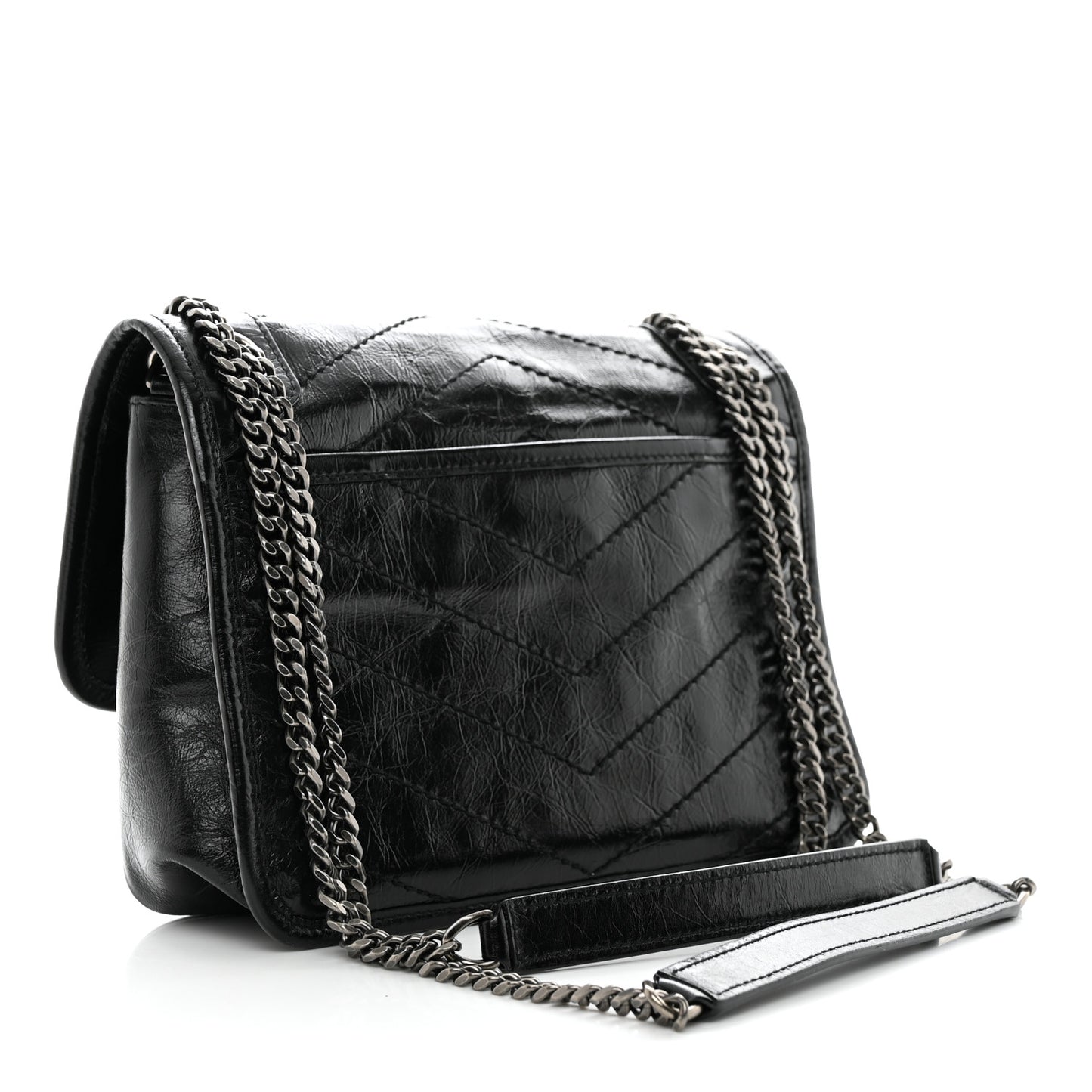 Crinkled Lambskin Matelasse Monogram Baby Niki Chain Satchel Black