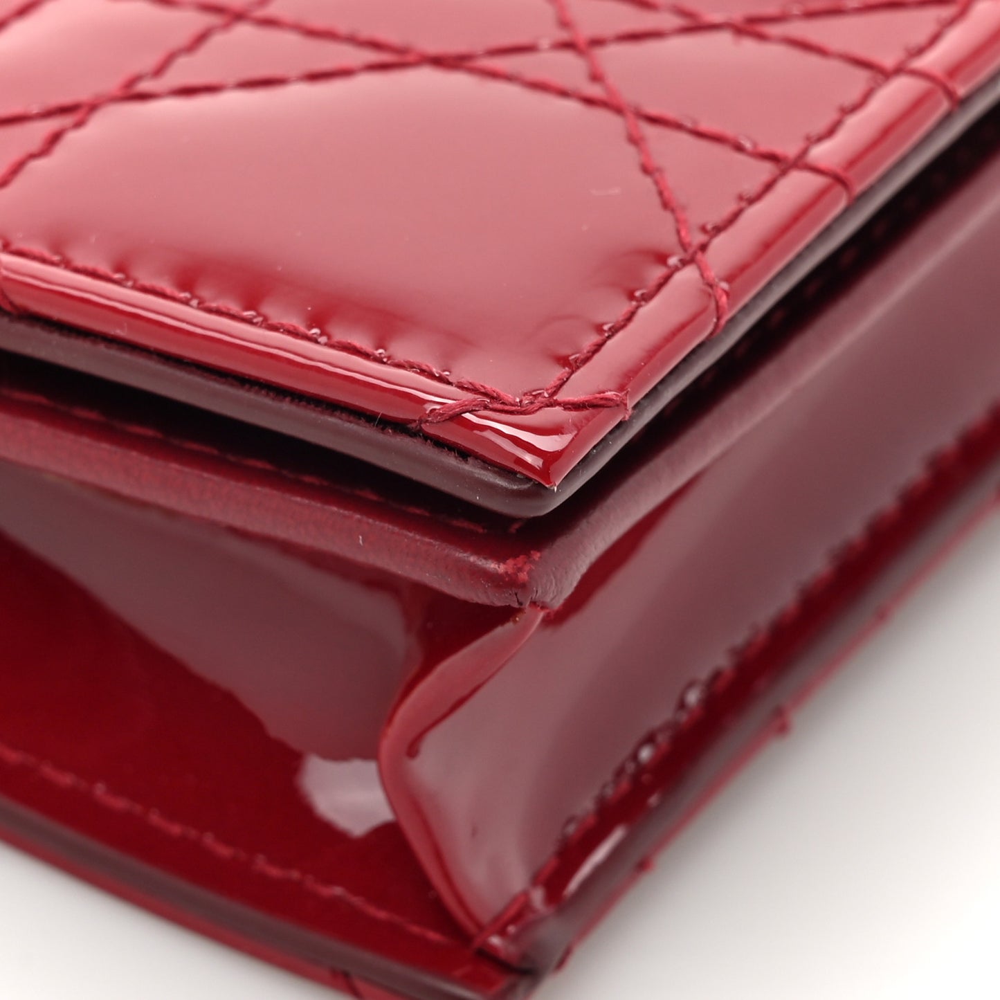 Patent Cannage Small Lady Dior Flap Card Holder Scarlet