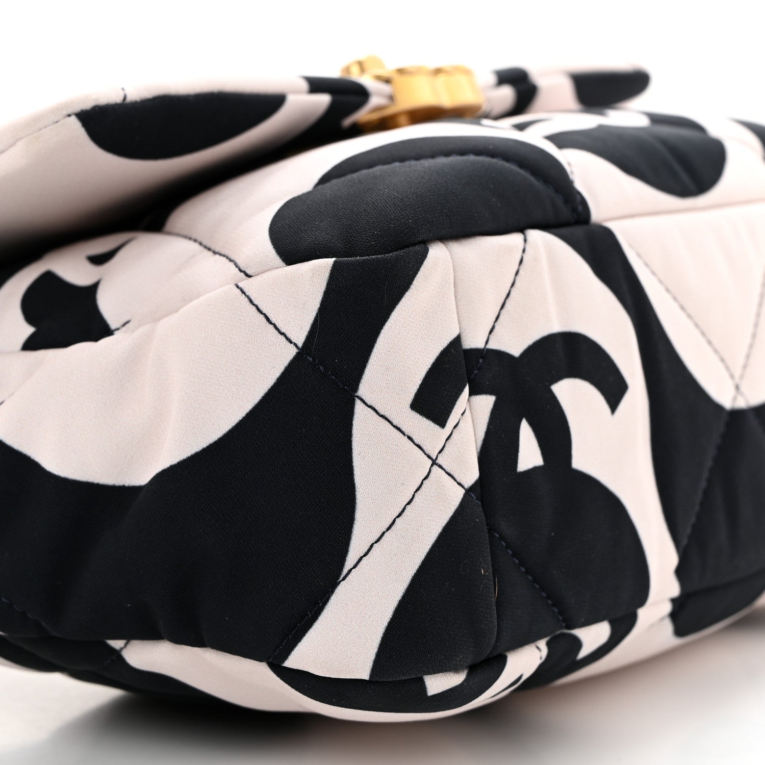 Chanel Fabric Printed Large Chanel 19 Flap Black Ecru 9 of 10