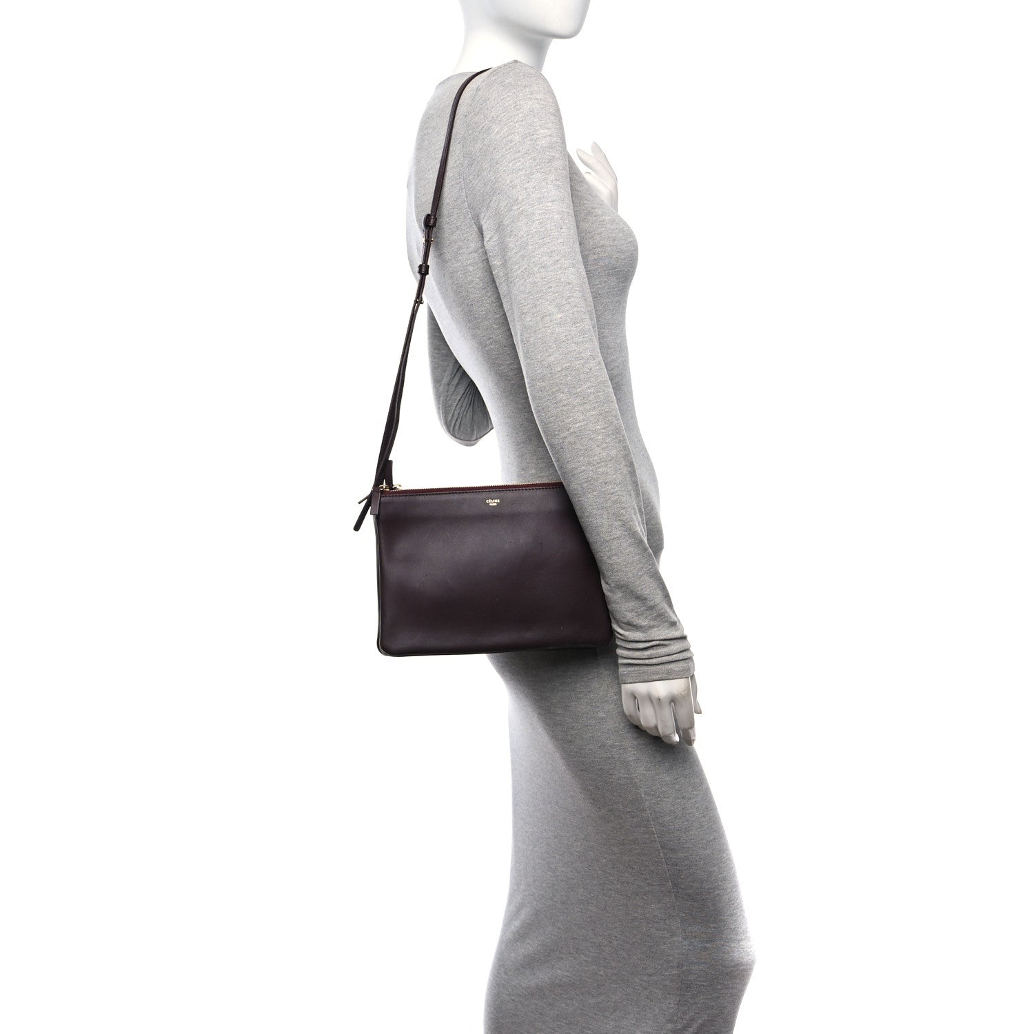 Celine Lambskin Large Trio Crossbody Bag Burgundy 3 of 9