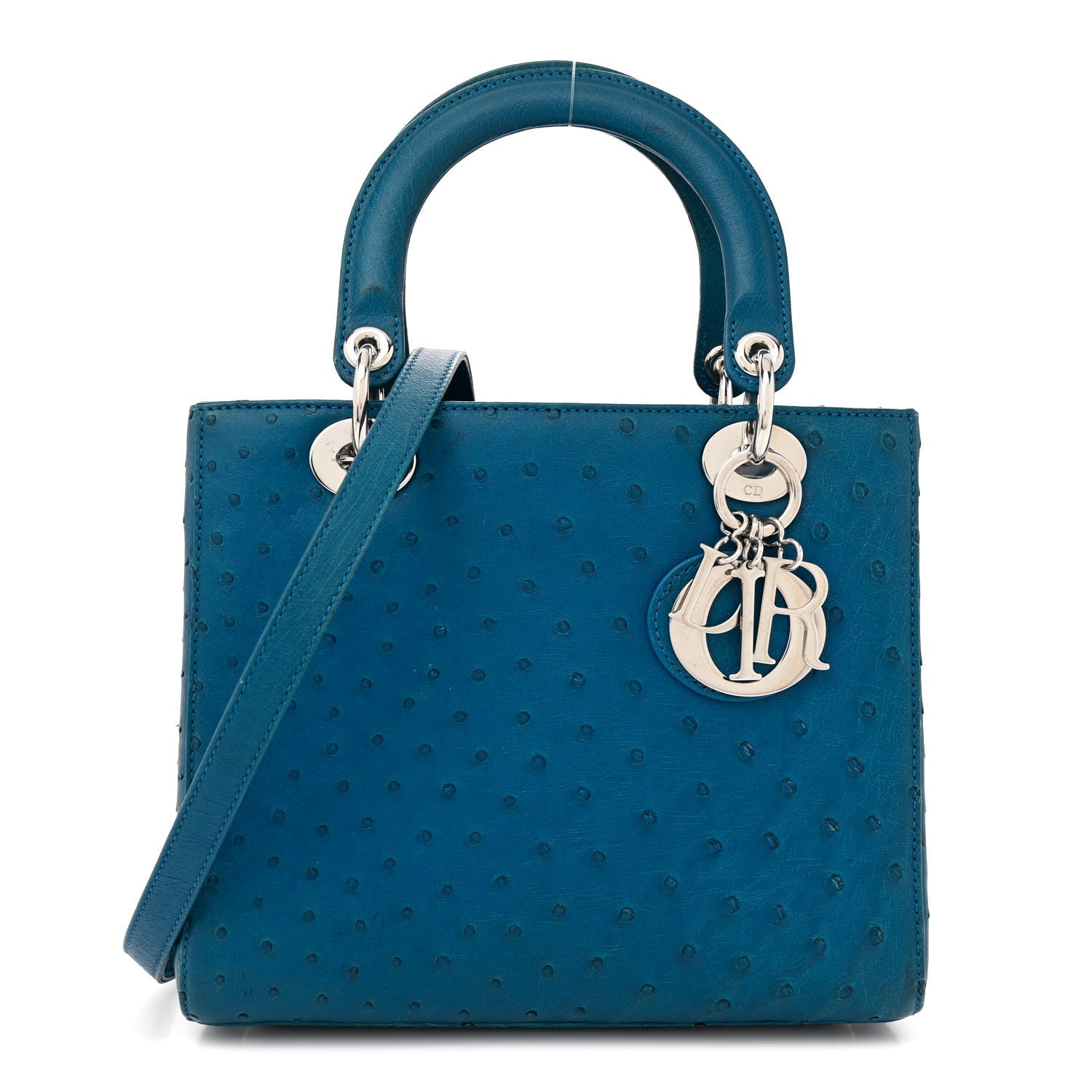 Dior ボディバッグ CDダイヤモンド　ネイビーブルー　美品　レア Christian Dior Ostrich Medium Lady Dior Blue 1525561 – FASHIONPHILE