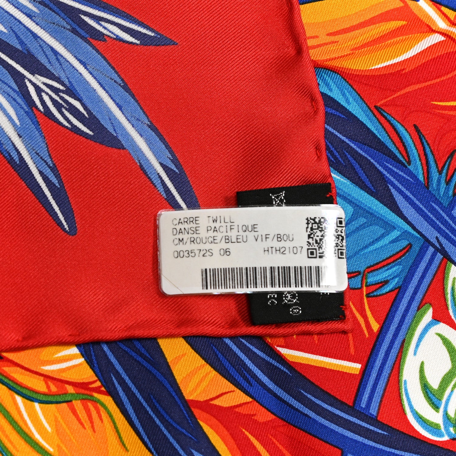 Hermes Silk La Danse Pacifique Scarf 90 Rouge Bleu Vif Bouton D'O 6 of 6