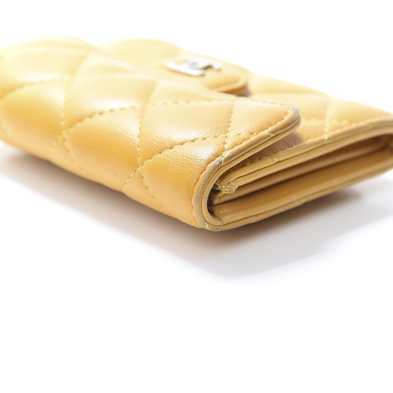 Chanel Lambskin Quilted Flap Card Holder Wallet Yellow 6 of 15