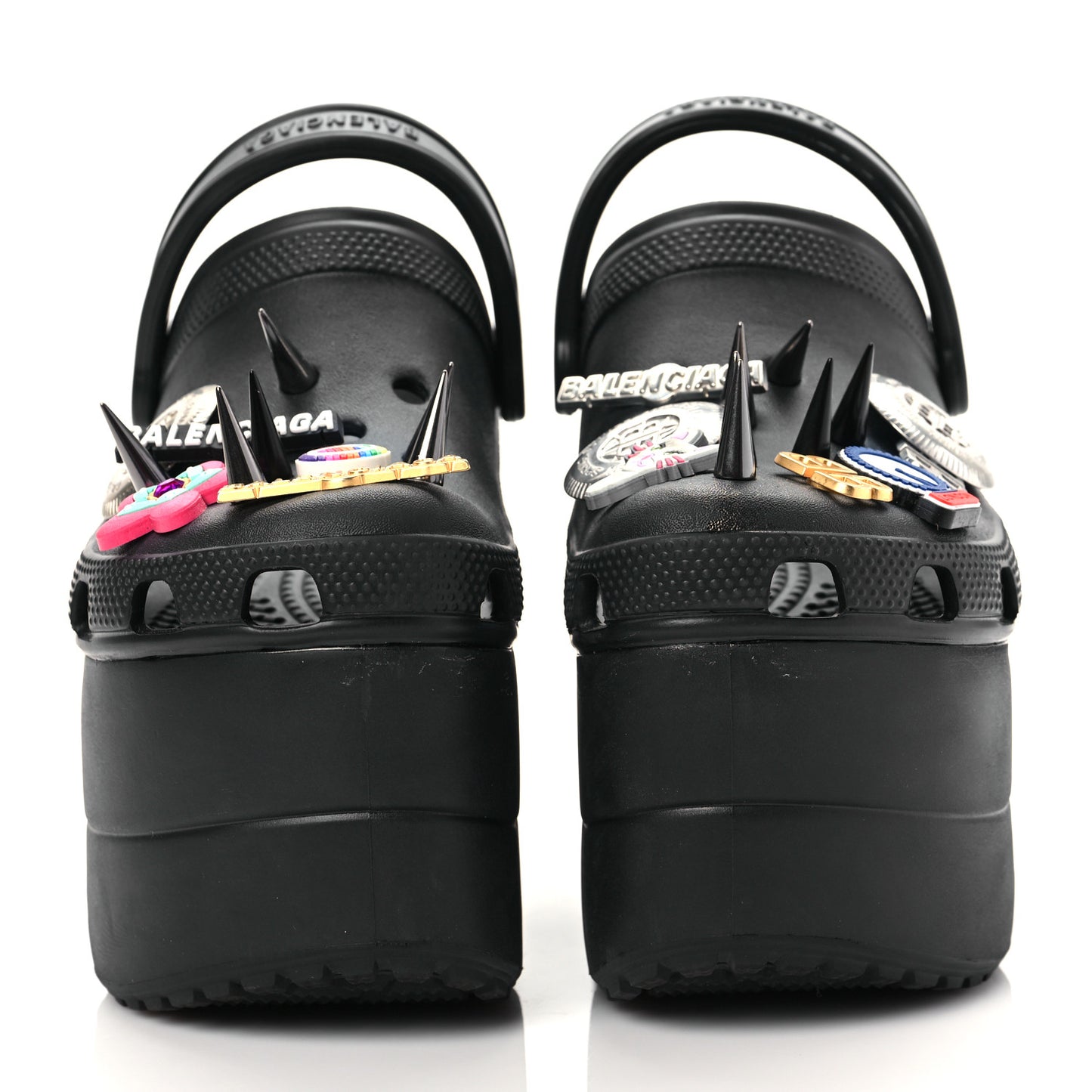 X CROCS Rubber Textured Spiked Womens Platform Sandals 36 Black