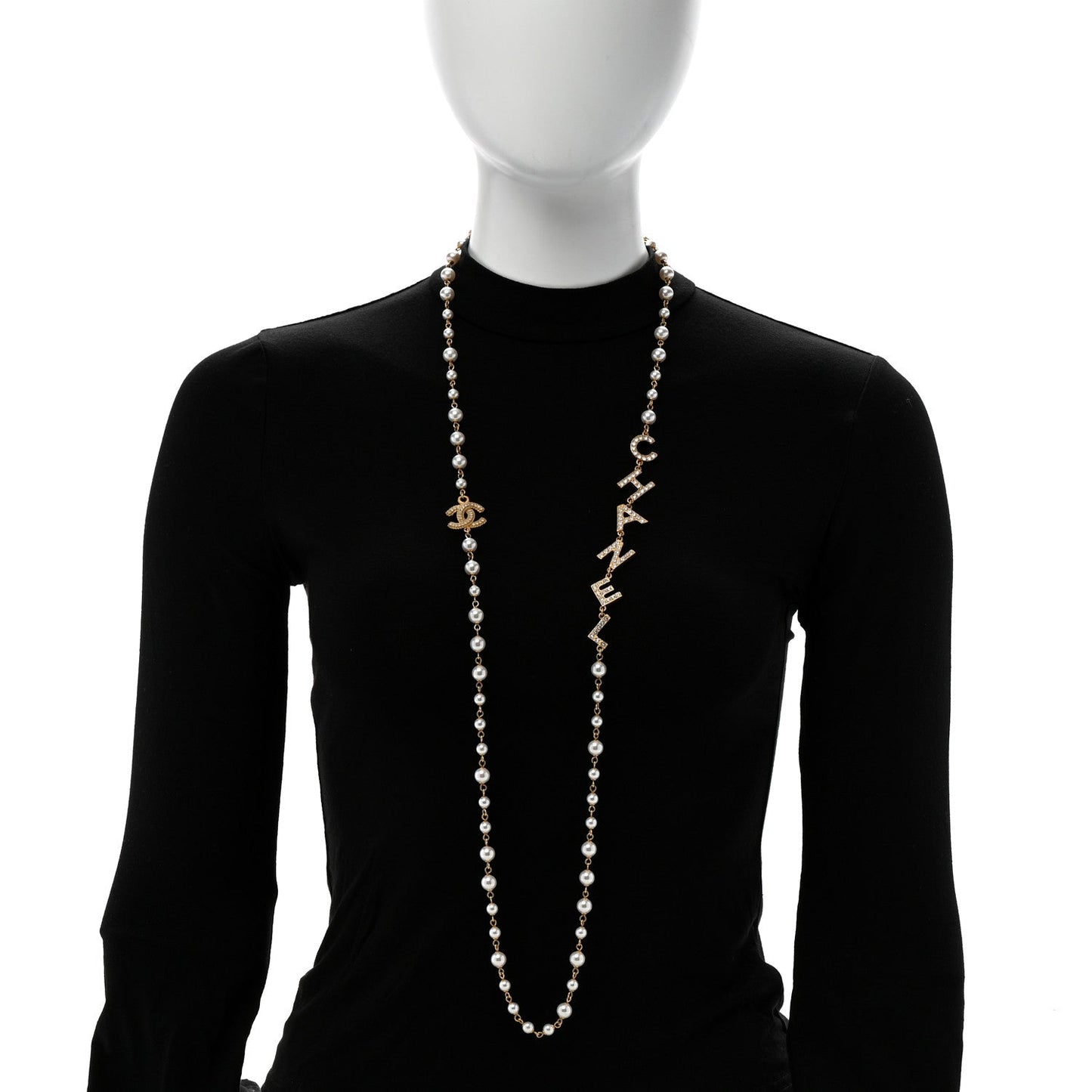 Pearl Crystal 90's Icon CC Necklace Gold