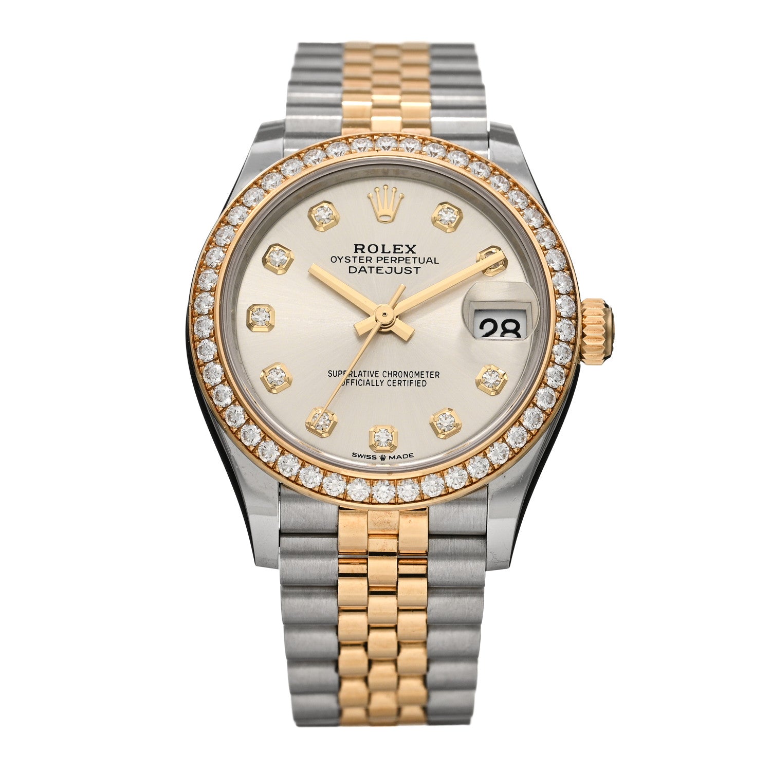 Rolex Stainless Steel 18K Yellow Gold Diamond Bezel 31mm Oyster Perpetual Datejust Watch Silver 278383RBR 1 of 5