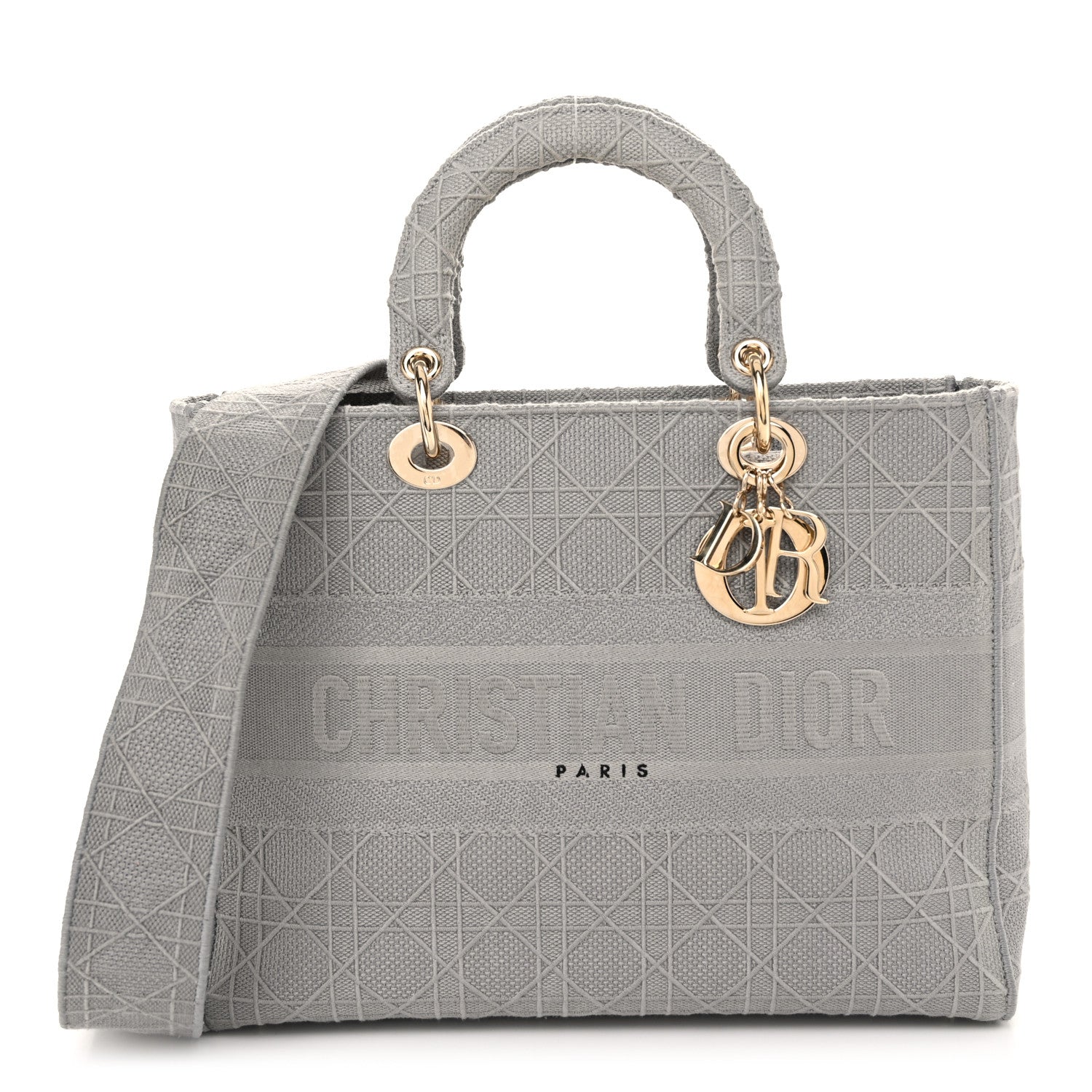 Christian Dior Canvas Embroidered Cannage Lady D-Lite Gray 1 of 11