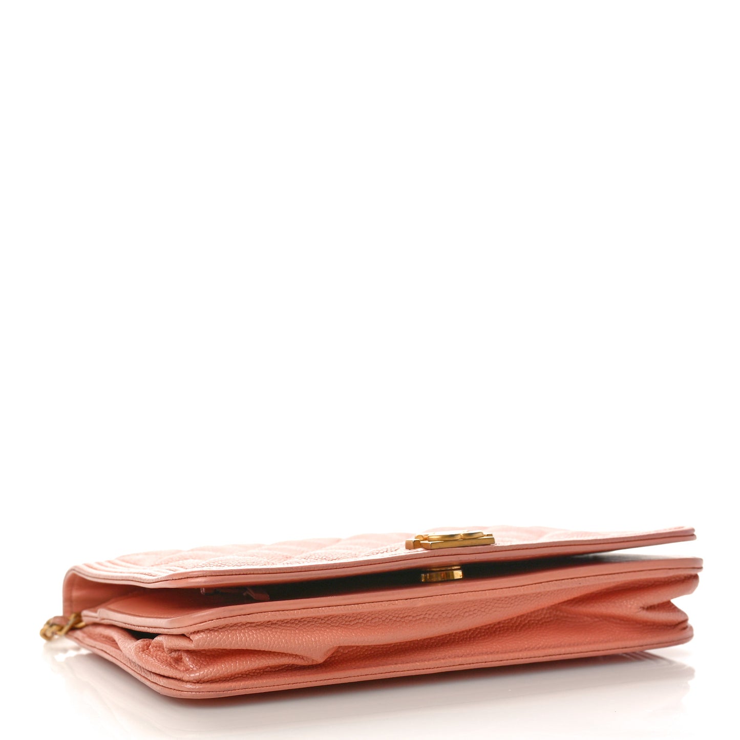 Iridescent Caviar Quilted Boy Wallet On Chain WOC Pink