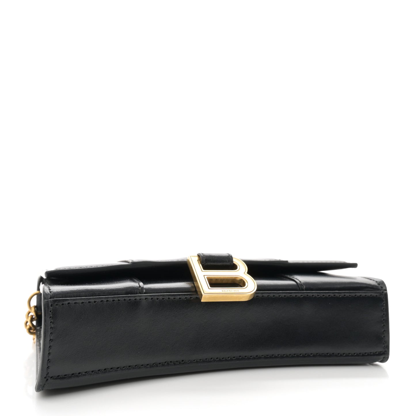 Shiny Box Calfskin Hourglass Chain Bag Black