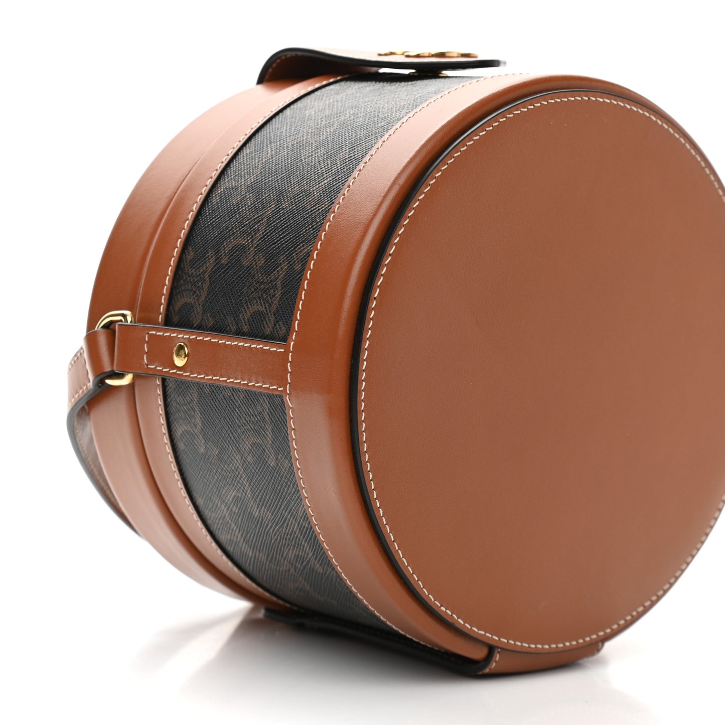 Calfskin Triomphe Canvas Medium Tambour Bag Tan