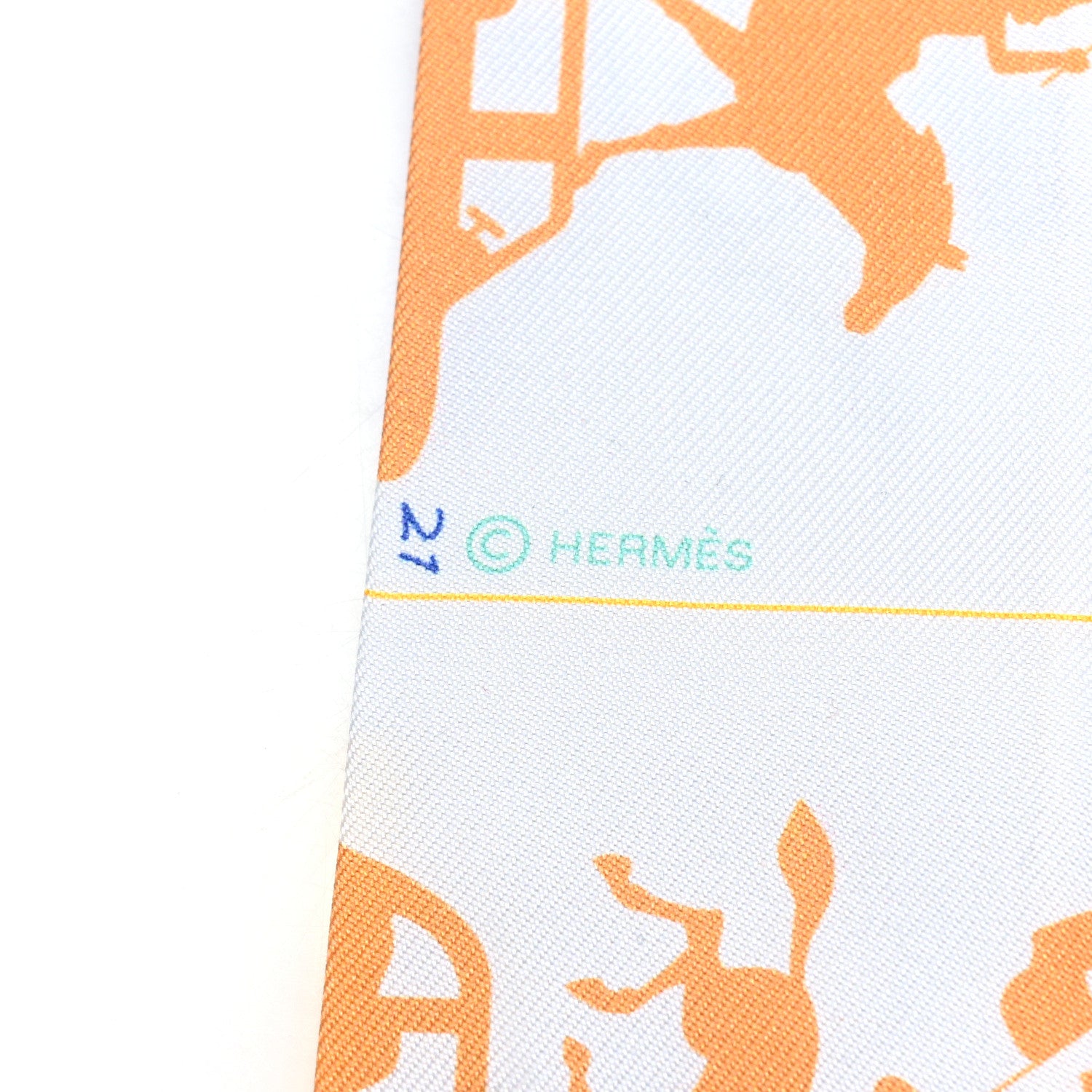 Hermes Silk Parade CG Twilly Gris Perle Vert Jaune 3 of 4