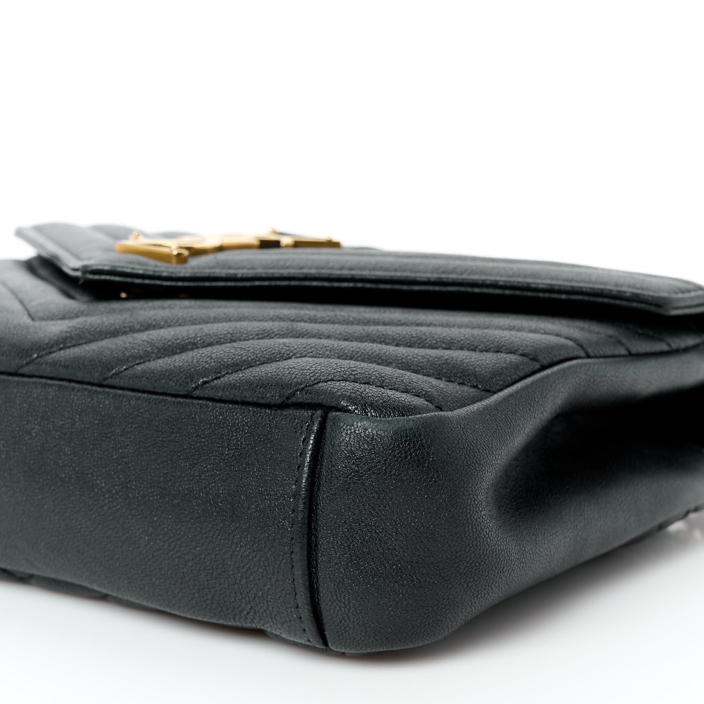 Sheepskin Matelasse Chevron Monogram Medium College Bag Black