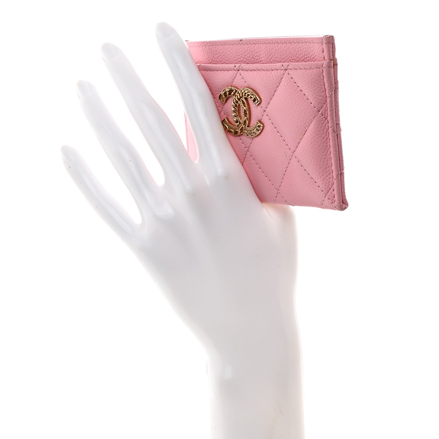 Caviar Quilted Multi Chain CC Card Holder Pink