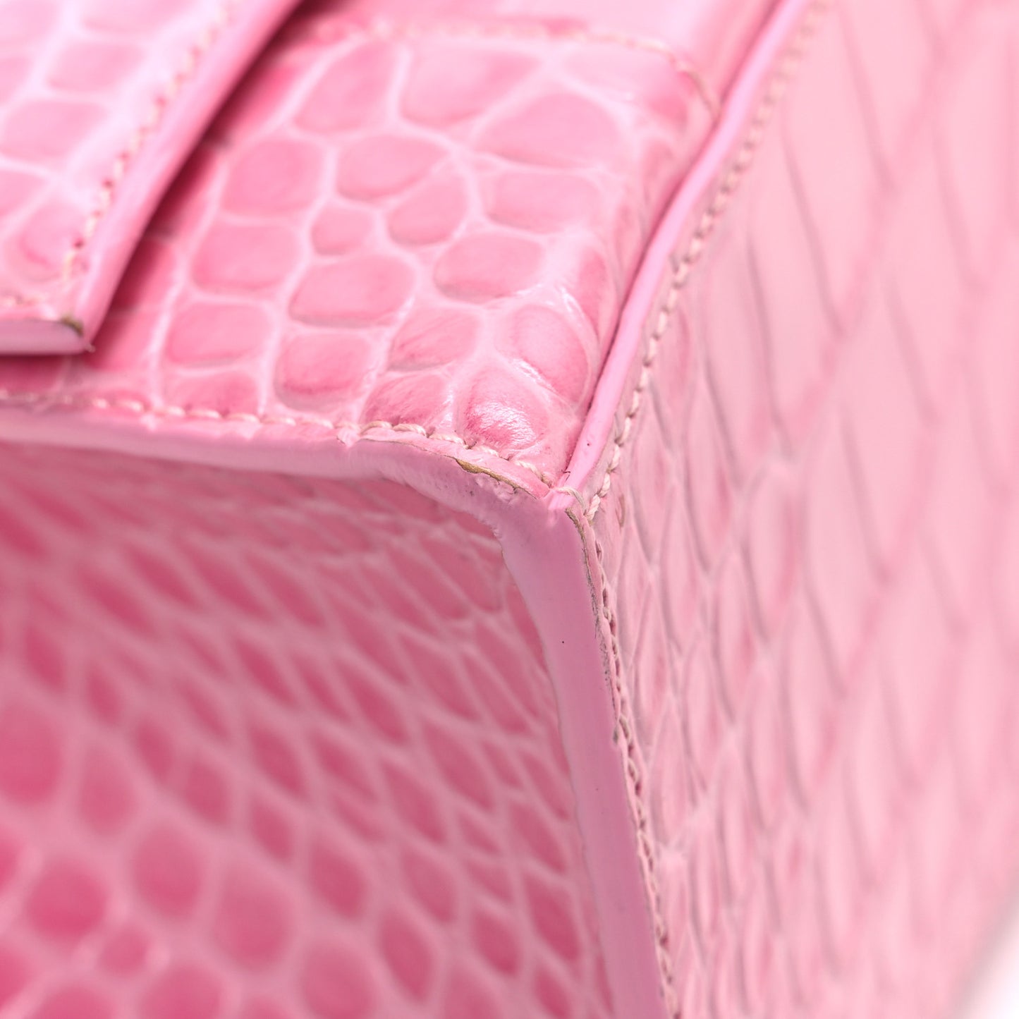 Shiny Calfskin Crocodile Embossed Small Hourglass Top Handle Bag Candy Pink