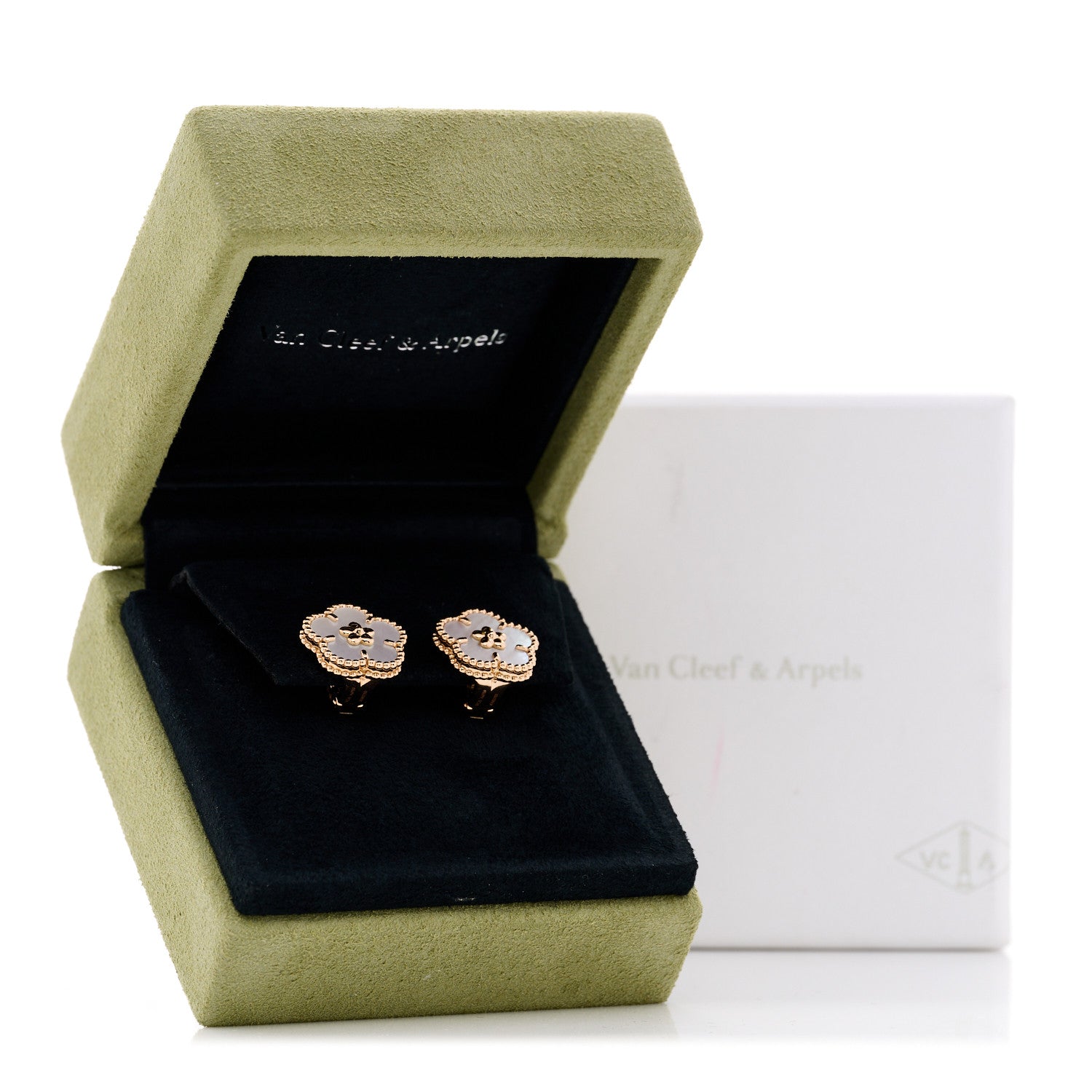 Van Cleef & Arpels 18K Rose Gold Mother of Pearl Lucky Springs Plum Blossom Earrings 6 of 6